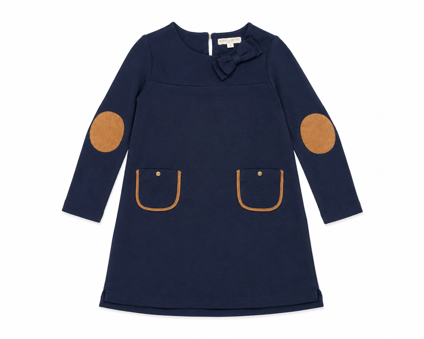 10 Be Henry Navy & Suede Bow LS Pocket Dress