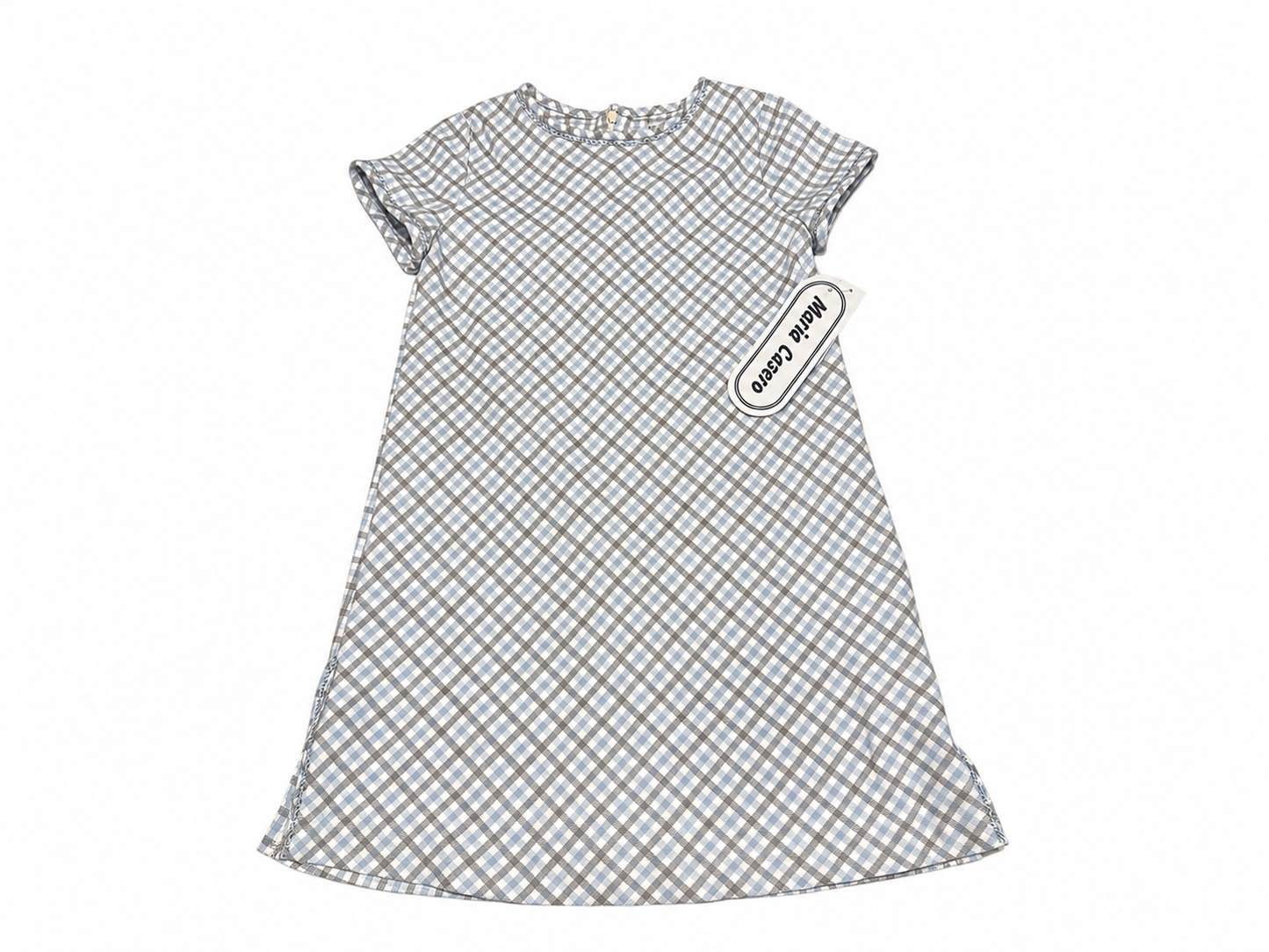 8 Maria Casero Baby Blue & Grey Gingham Chexk Stitches Shift Dress