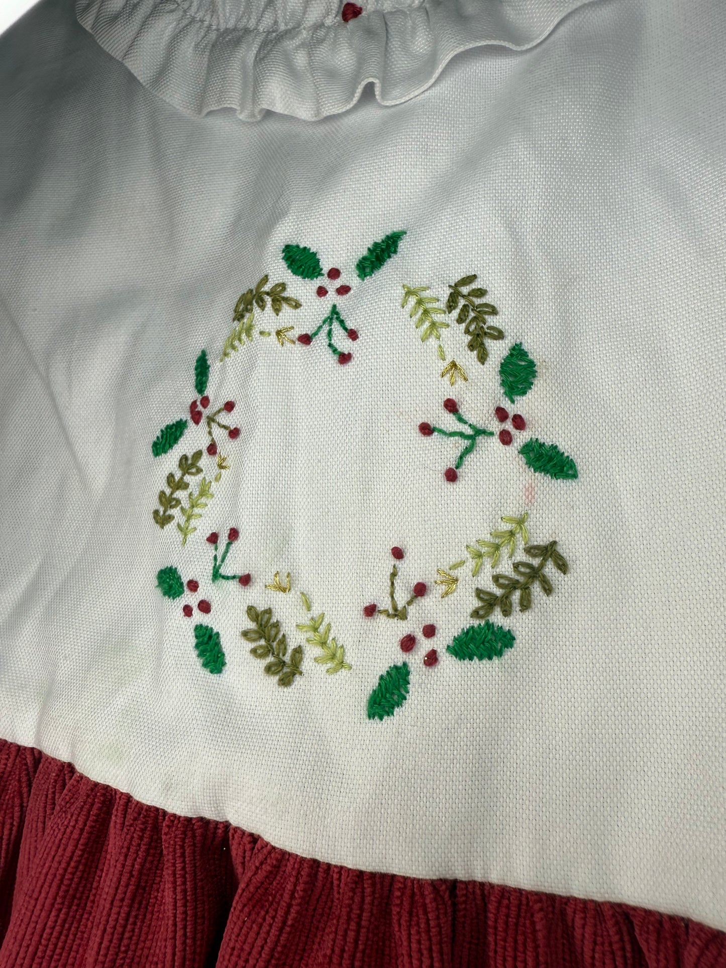 6Y Bell Bird Christmas Wreath Cord Dress