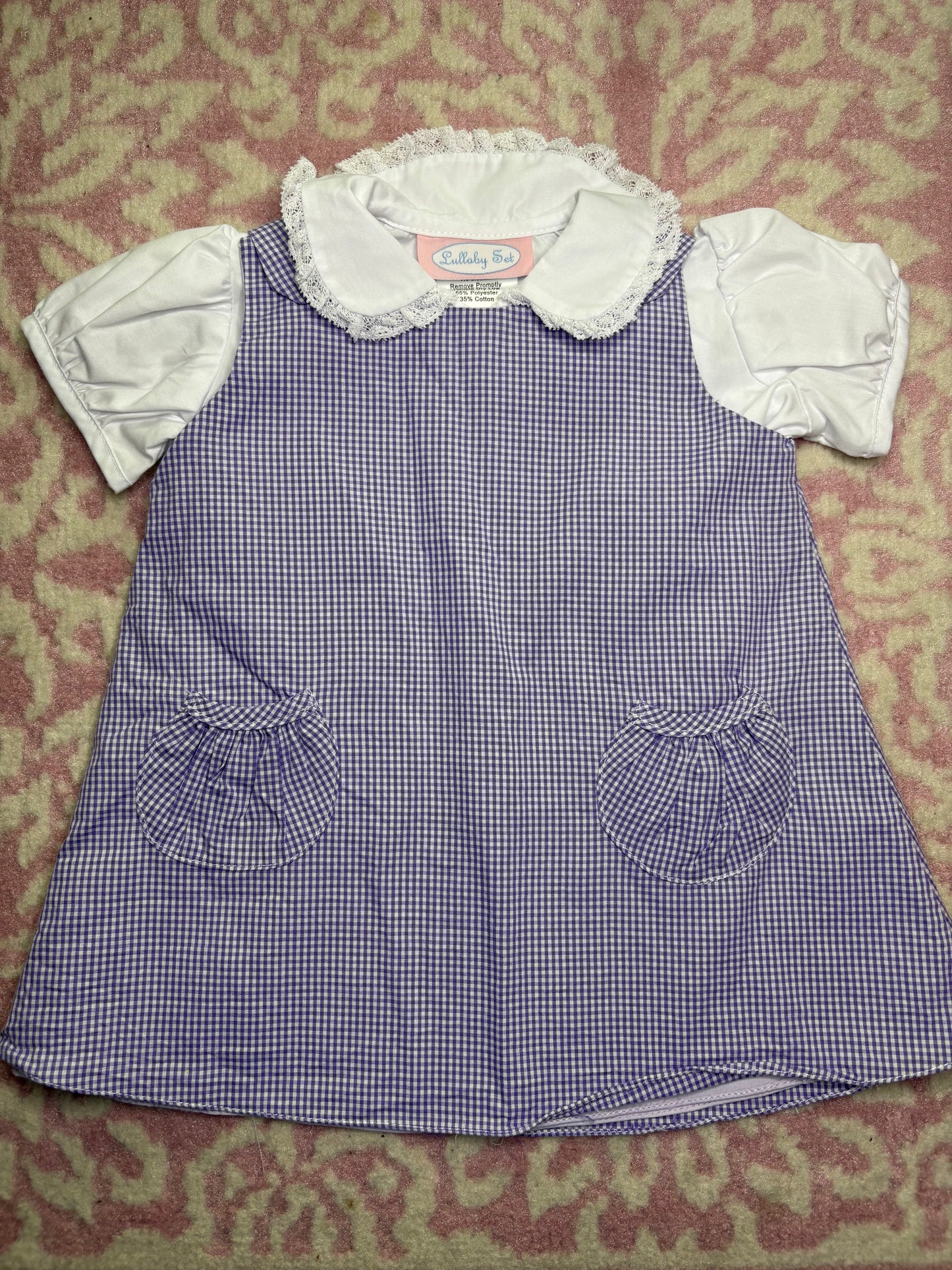 6M Dondolo Purple Microcheck Jumper with S Lullaby Set Crochet Top
