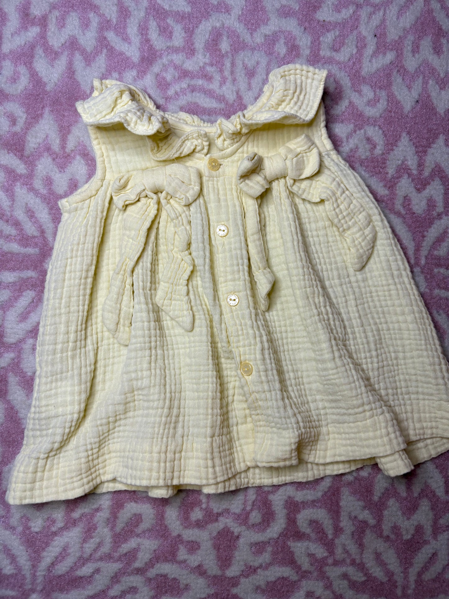 9M Sophie and Luca Yellow Cotton Dress with Bow Back and Ruffle Collar Dress