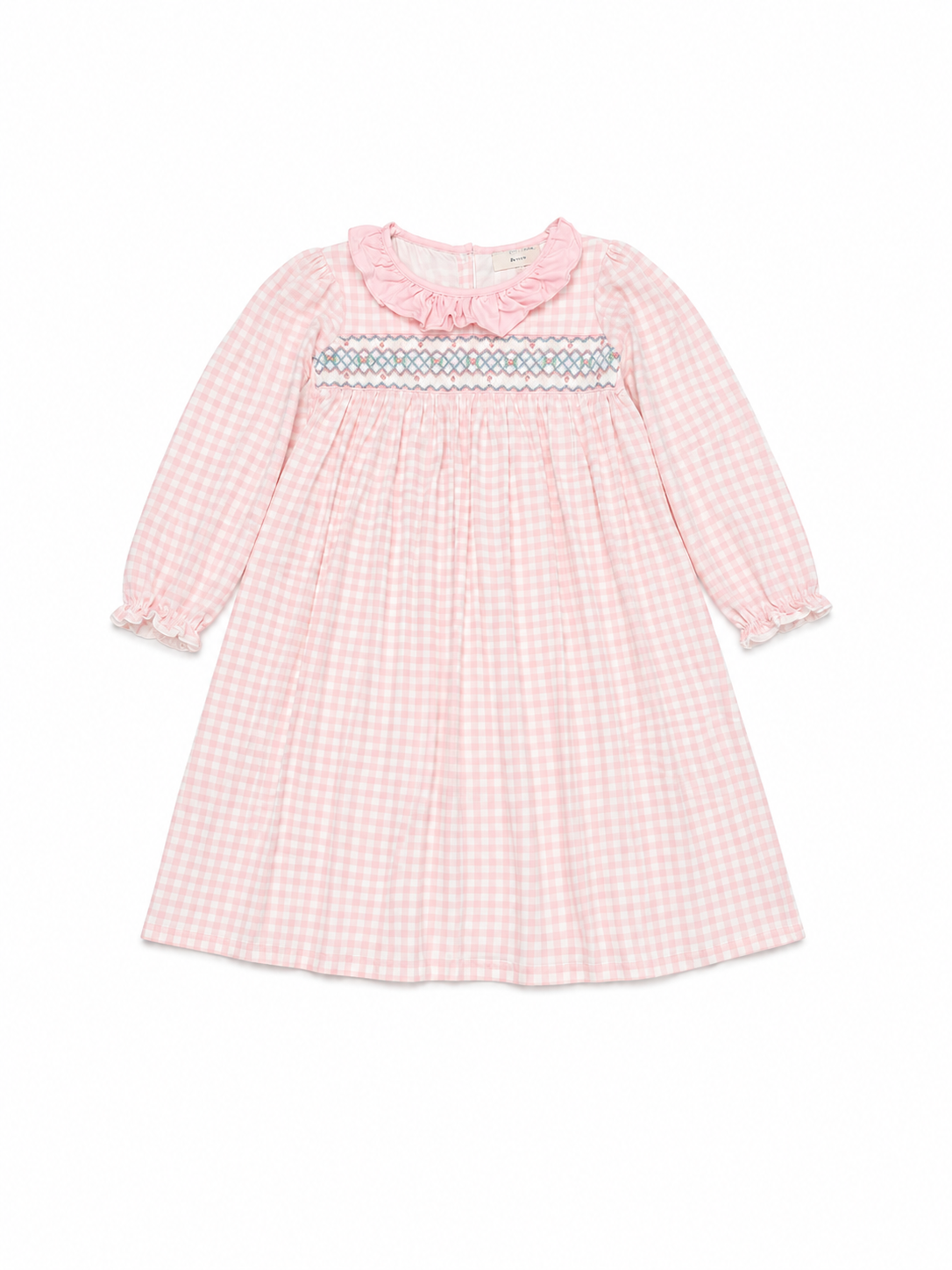7 Smockingbird LS Smocked Pink Gingham Dress