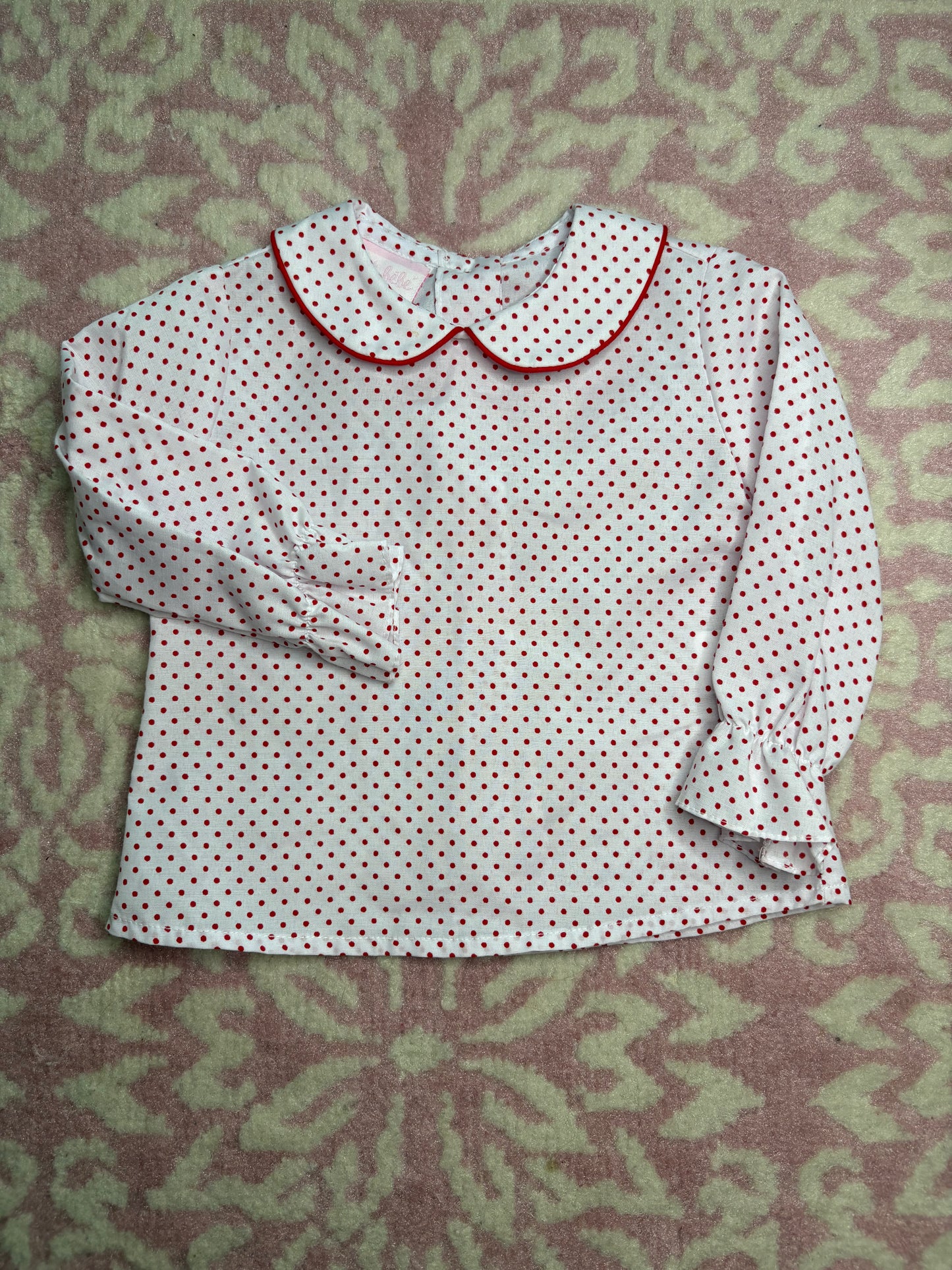 6M Petit Bebe Red and White Polka Dot LS Peter Pan Collar Blouse