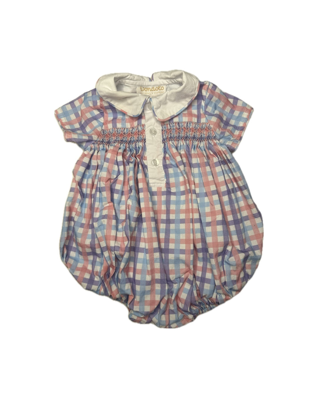 Baby romper with plaid pattern on a white background