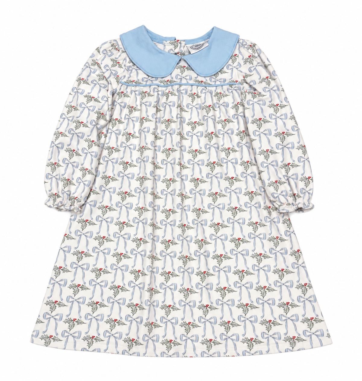 5 Little Louanne Blue Bow & Holly Knit Dress