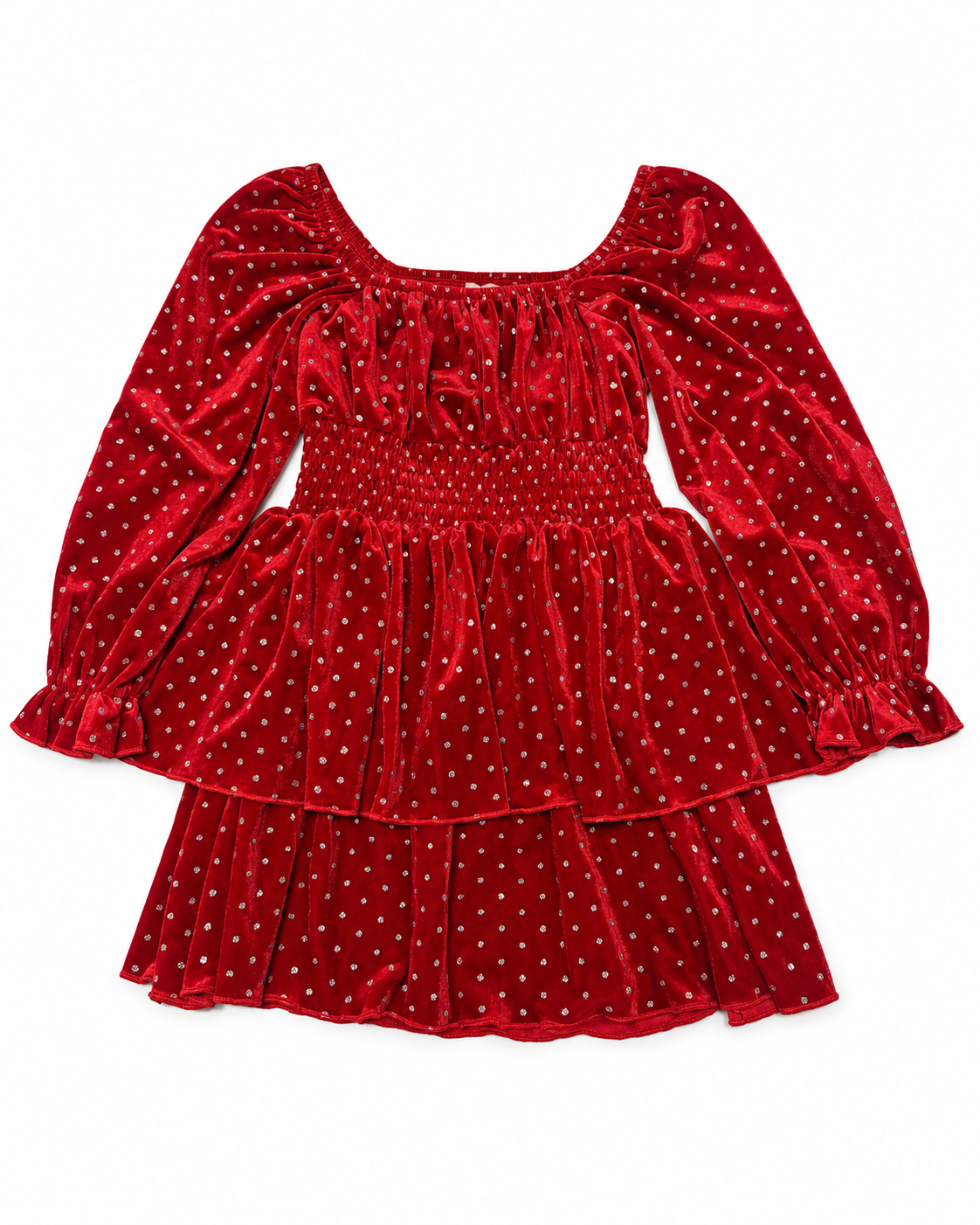 Be Girl Clothing Red Ruffle Velvet Sparkle Dress