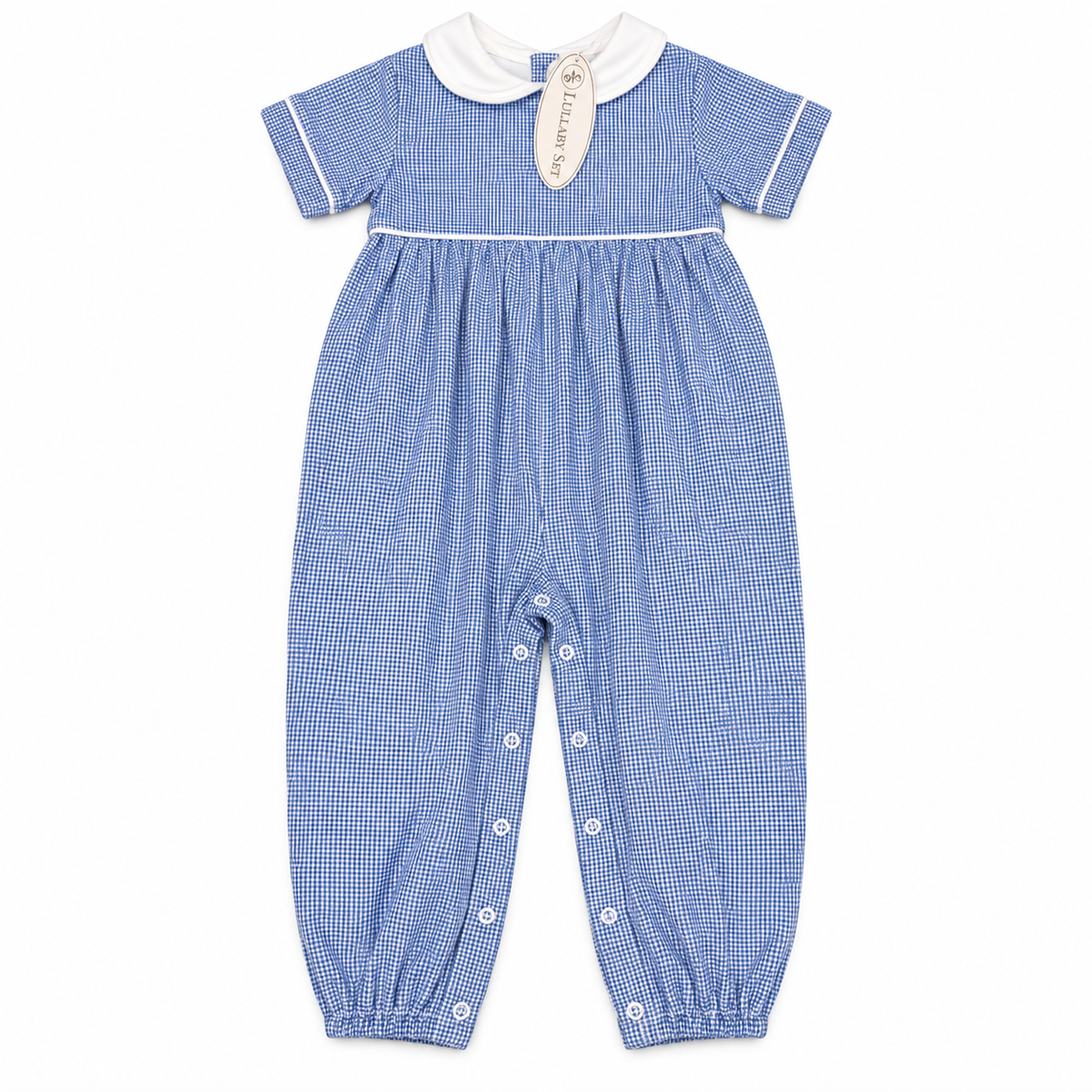 4T Lullaby Set Royal Blue Petite Gingham Long Knit Romper