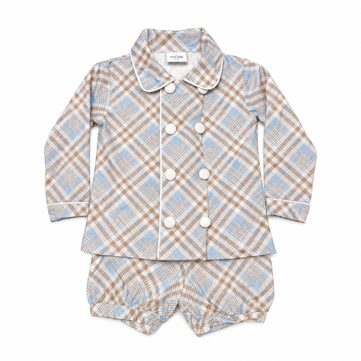 3T Stitchy Fish Fall Plaid Double Breasted Banded Diaper Set