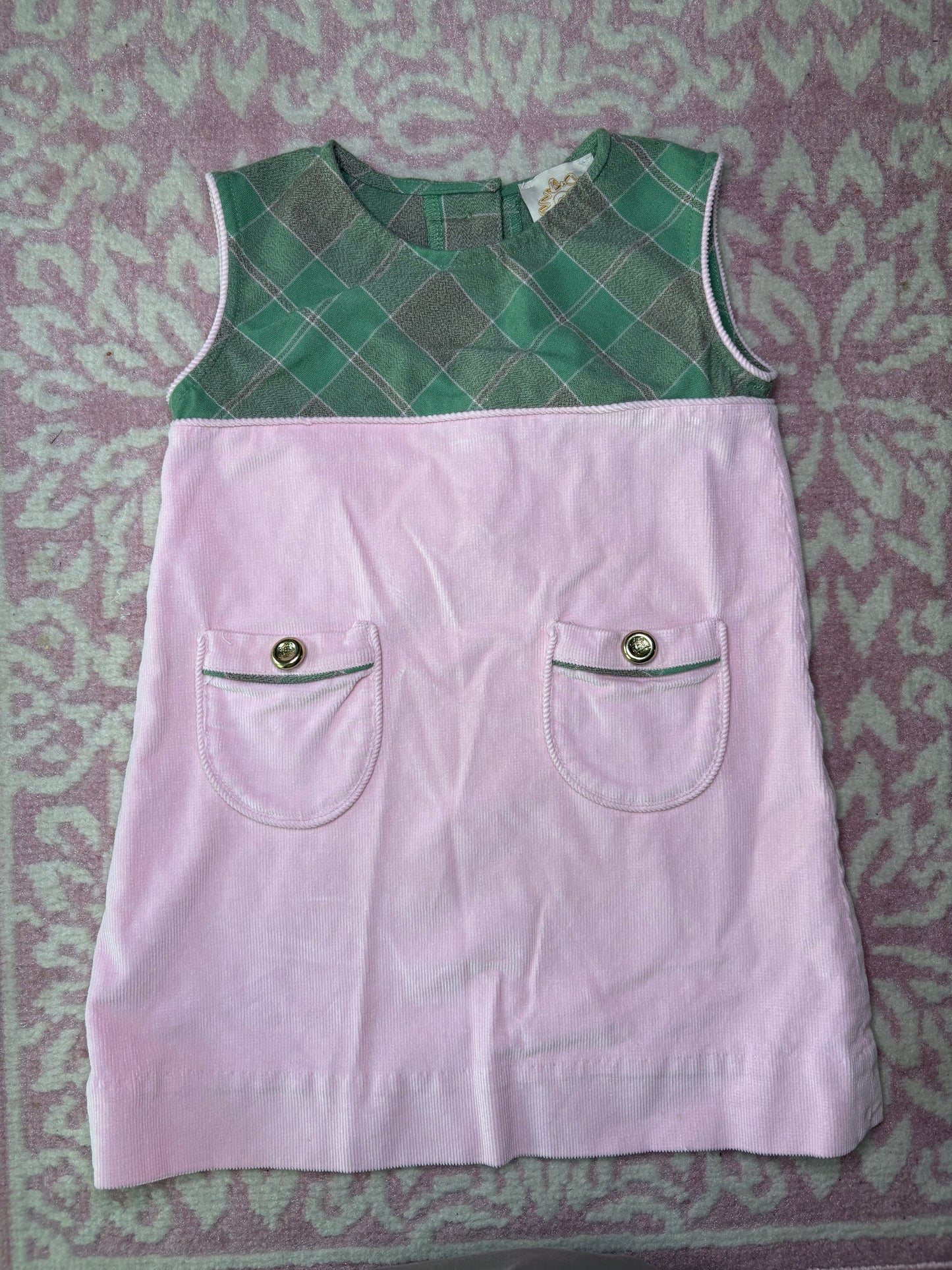 4T TBBC Jill jumper in Palm Beach Pink corduroy and Mirador Plaid