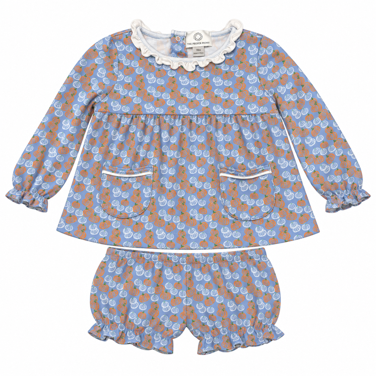 18M The Proper Peony Blue Pumpkin Knit LS Bloomer set
