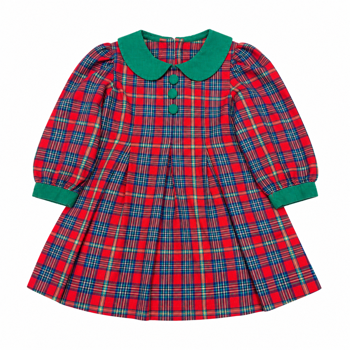 3 Banana Split Christmas Plaid Cord Collar Button Dress