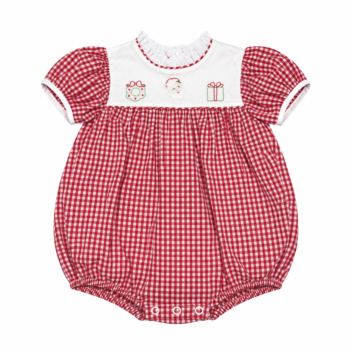 2T Remember Nguyen Christmas Red Ginghak Eyelet Bubble