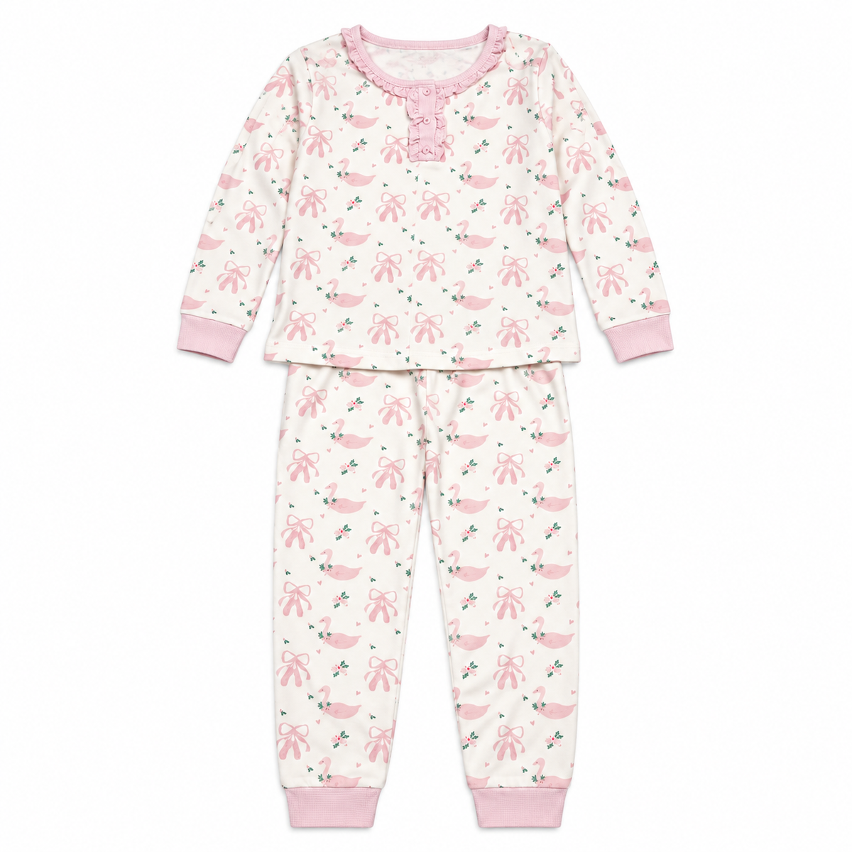 12 James & Lottie Pink Christmas Swan Bow Pajama Set