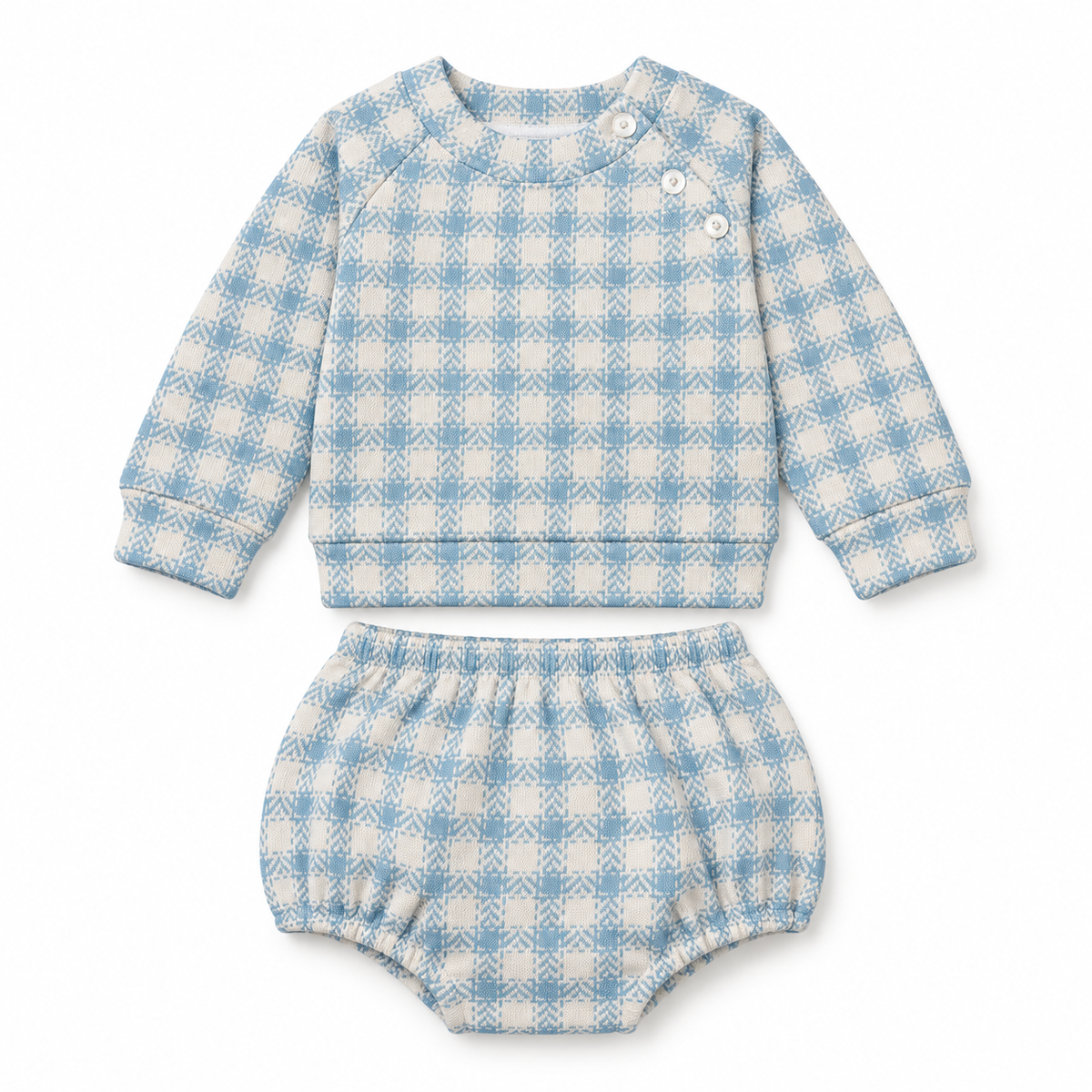 18M Cecil & Lou White & Blue Plaid Thermal LS Diaper Set