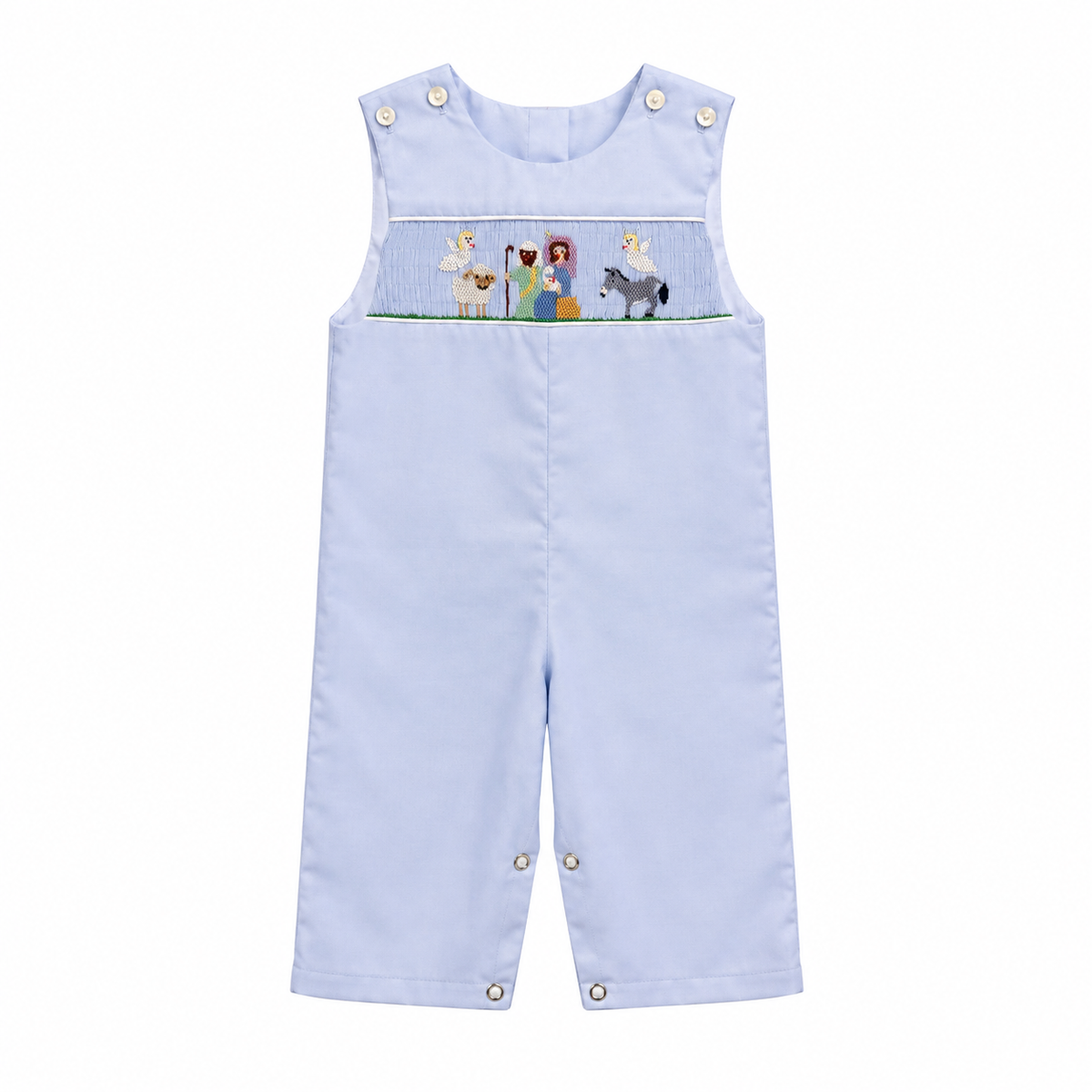9M Lulu Bebe Nativity Smocked Baby Blue Longall