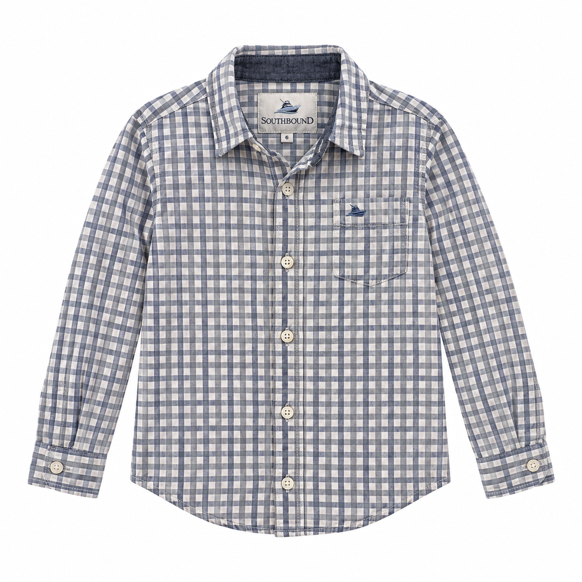 6 Southbound Grey & Blue Check Button Down