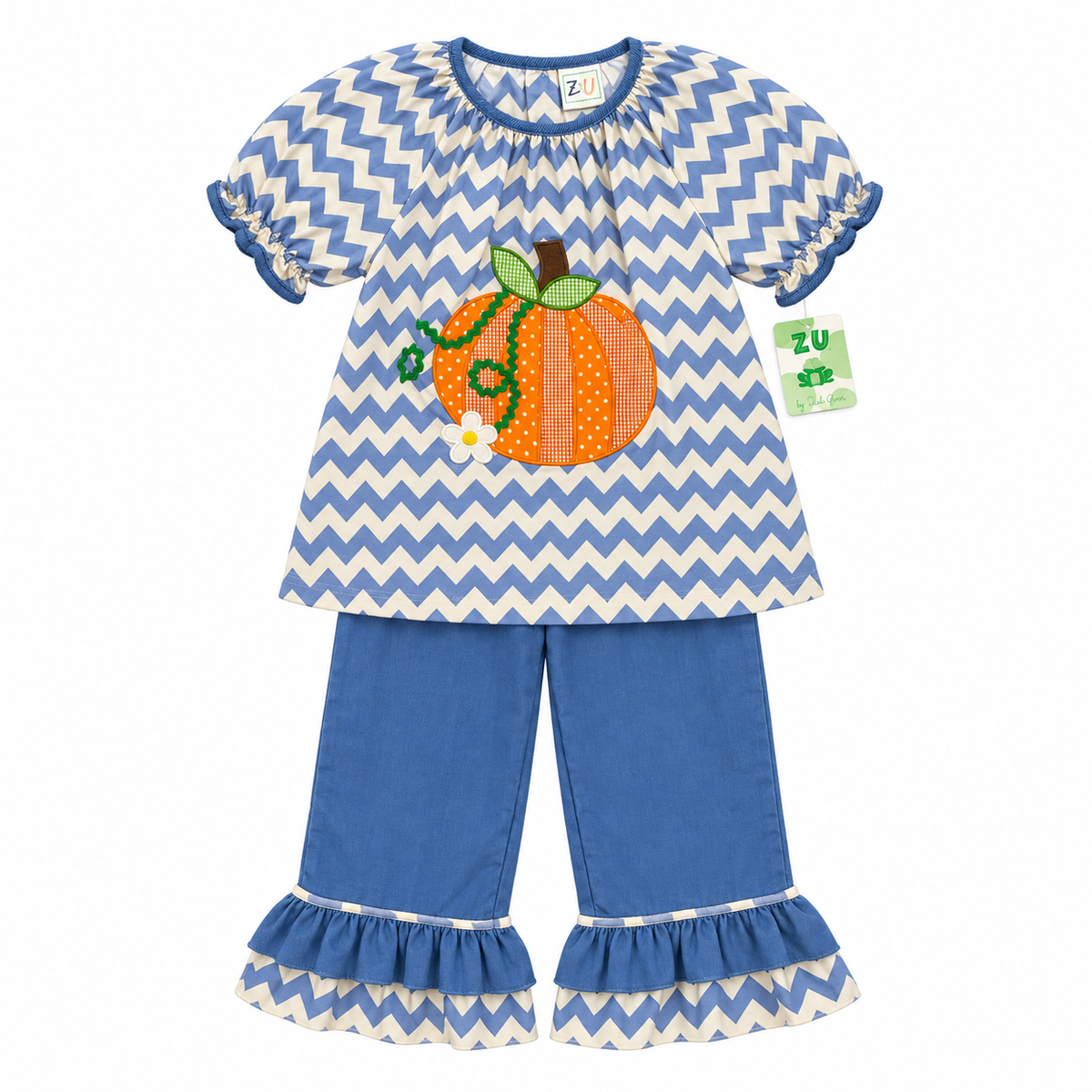 ZU by Petit Ami Pumpkin Appliqué Cord Set