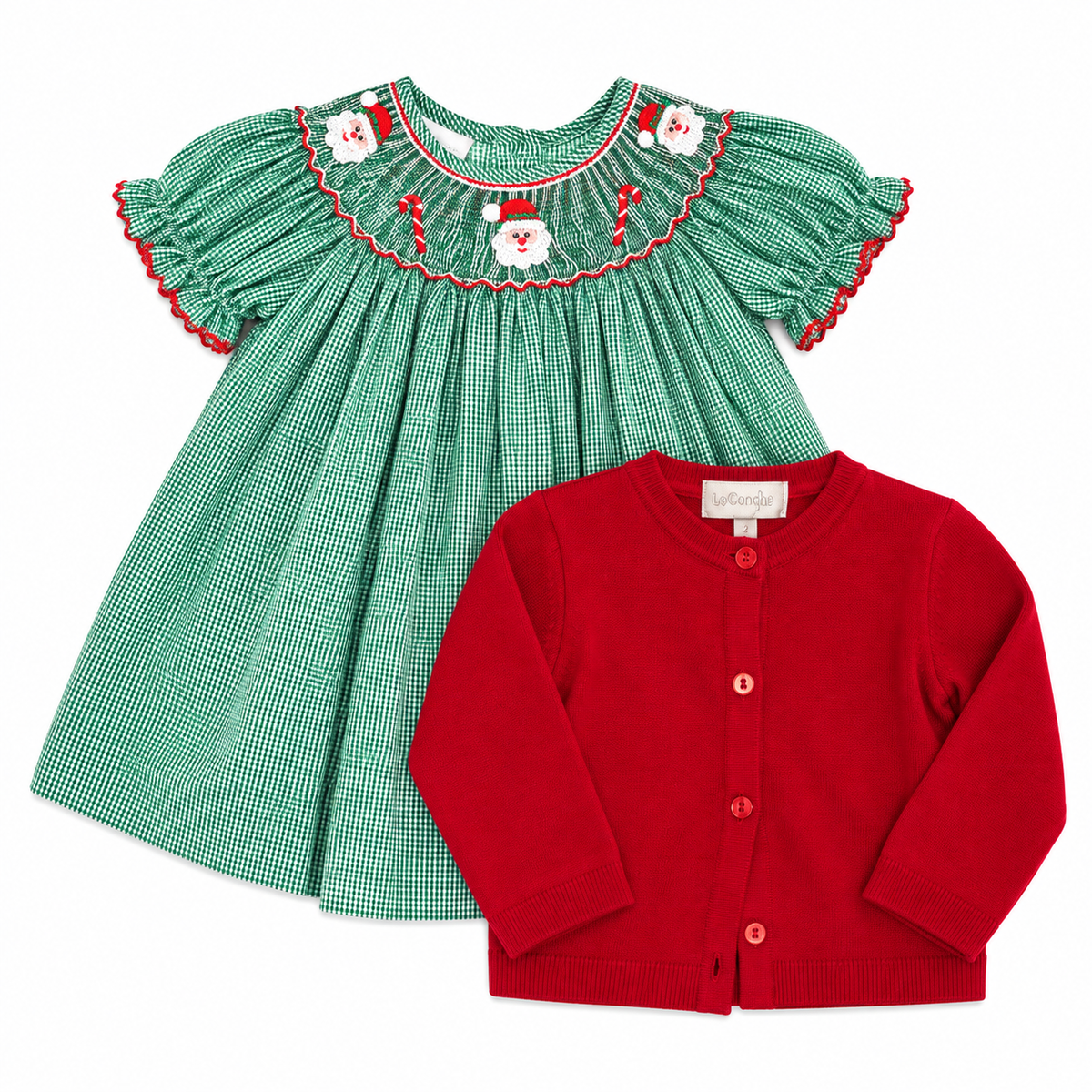 3M Petit Bebe Santa Smocked Dress + Dondolo Red Christmas Sweater