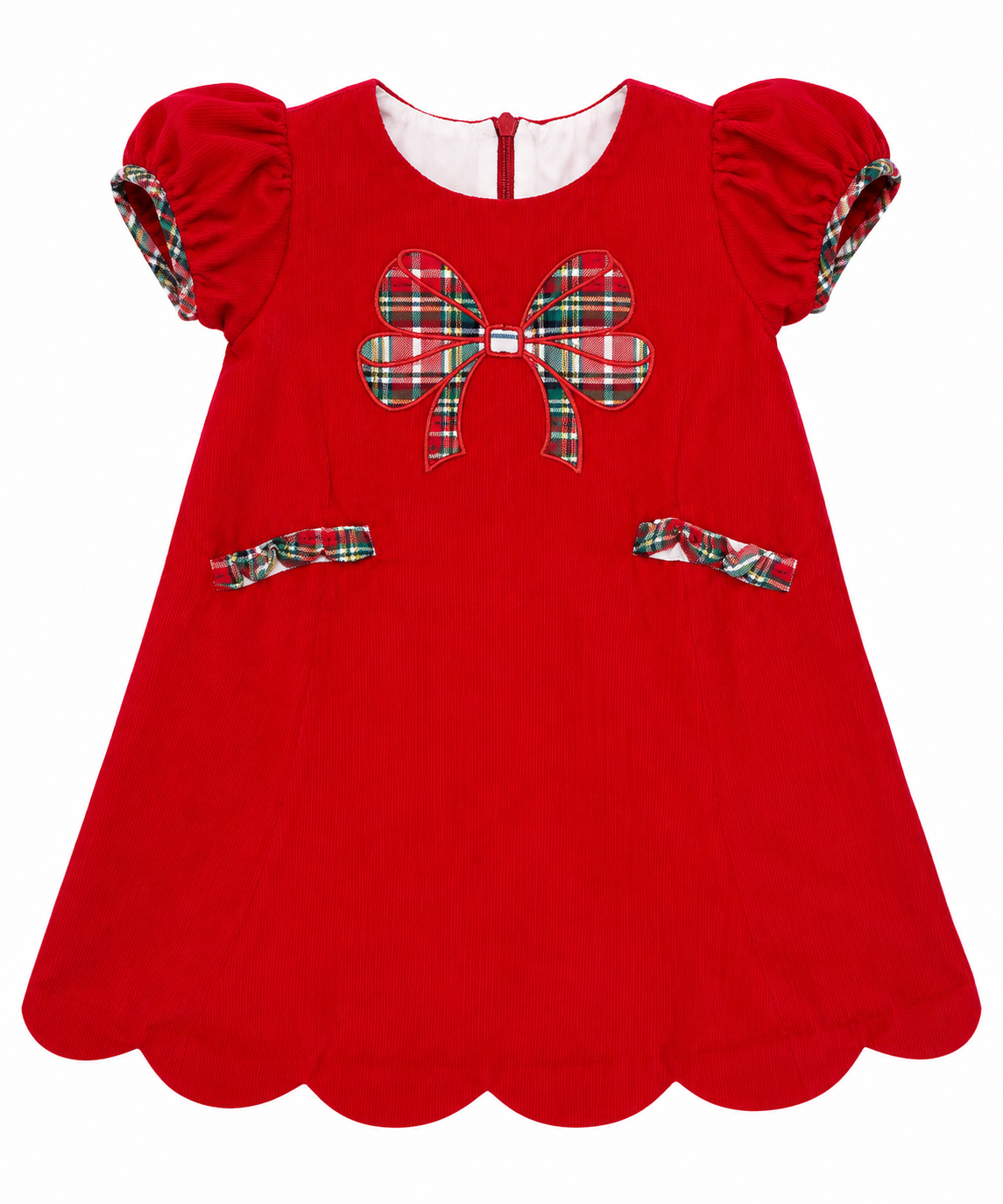 18M Whimsy Bay Tartan Bow Cord Scallop Dress