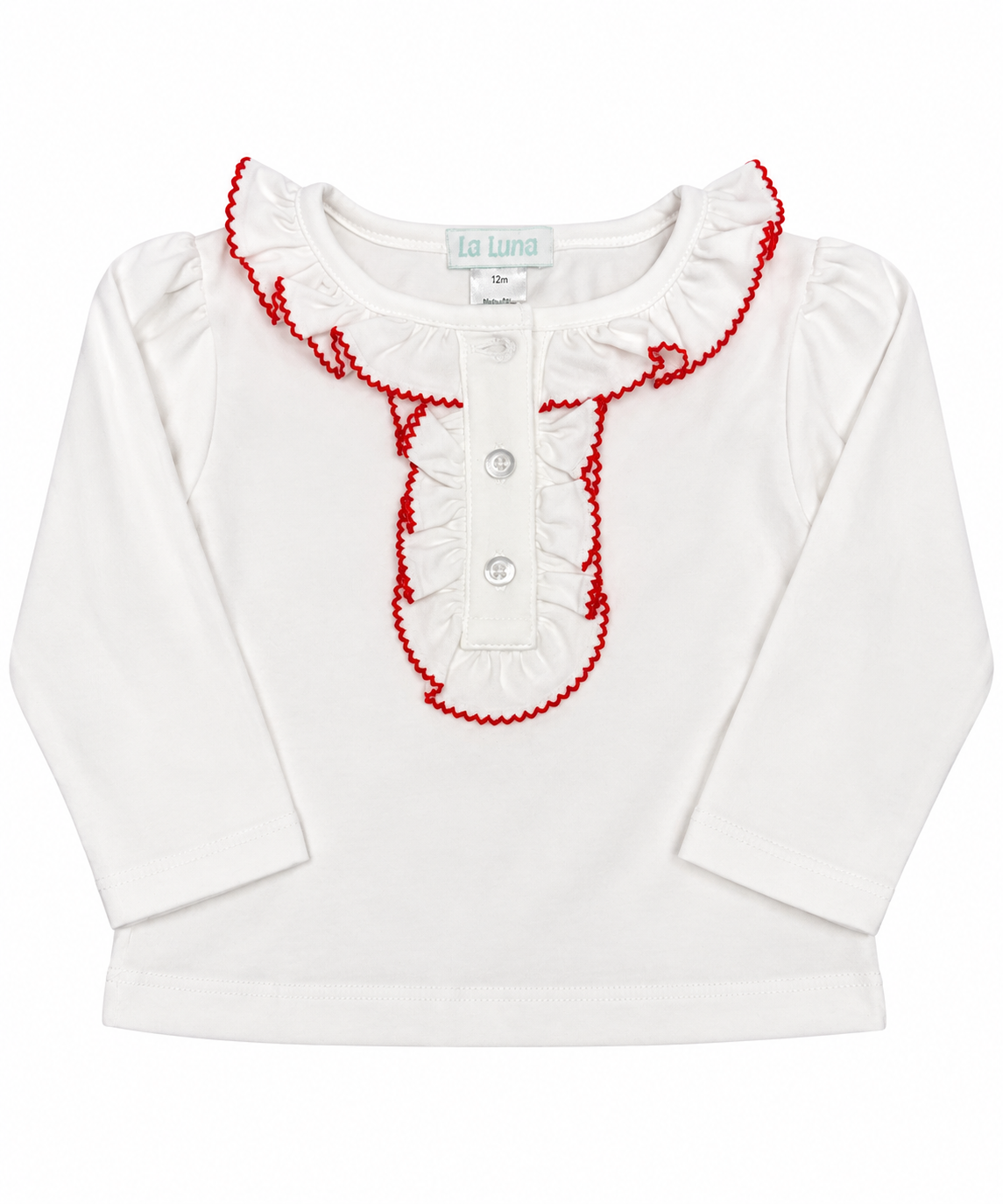 12M La Luna Ruffle Red Trim LS Knit Top