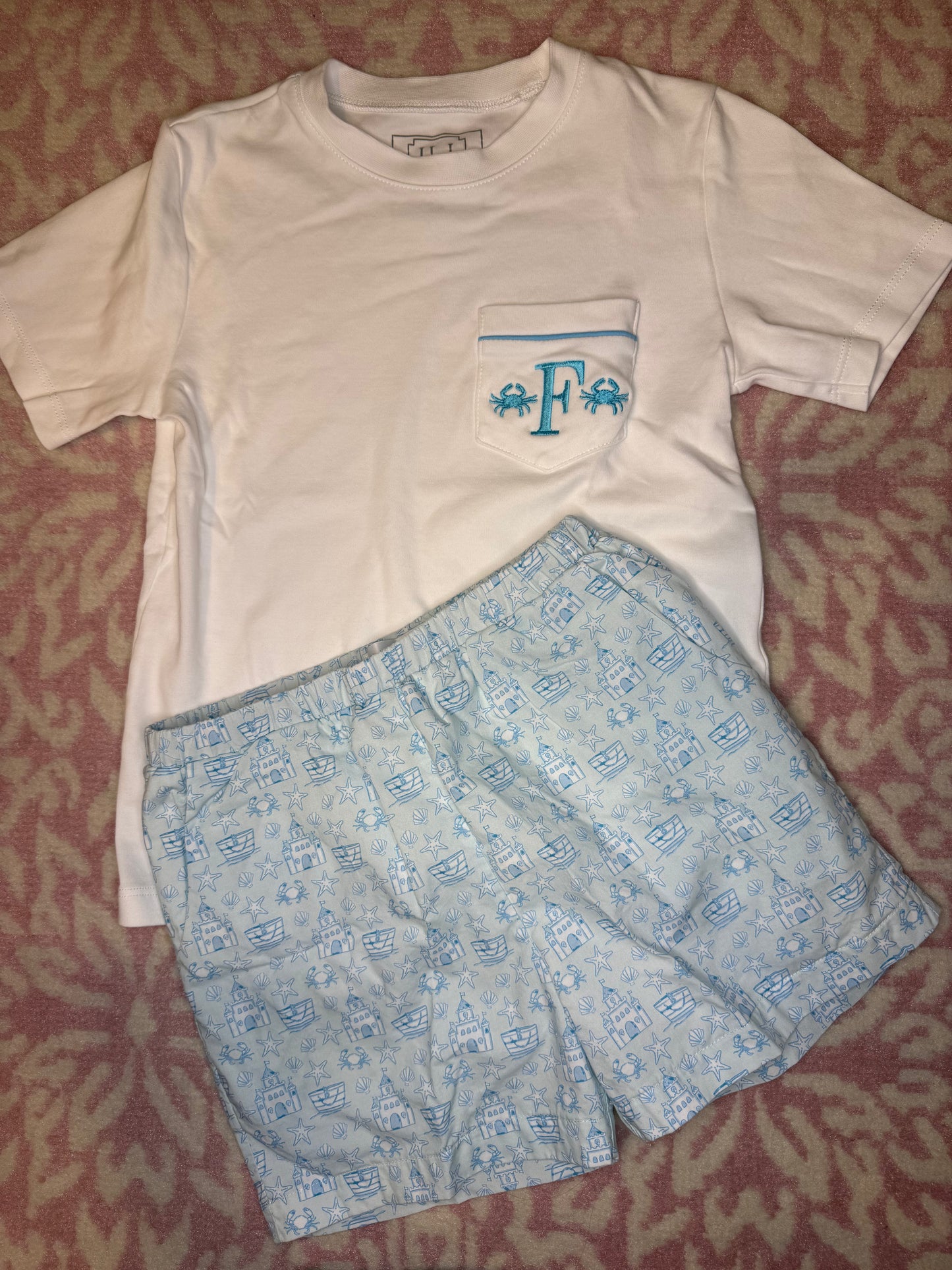 Sz 6 Lilah Hayes mono “F” beach short set