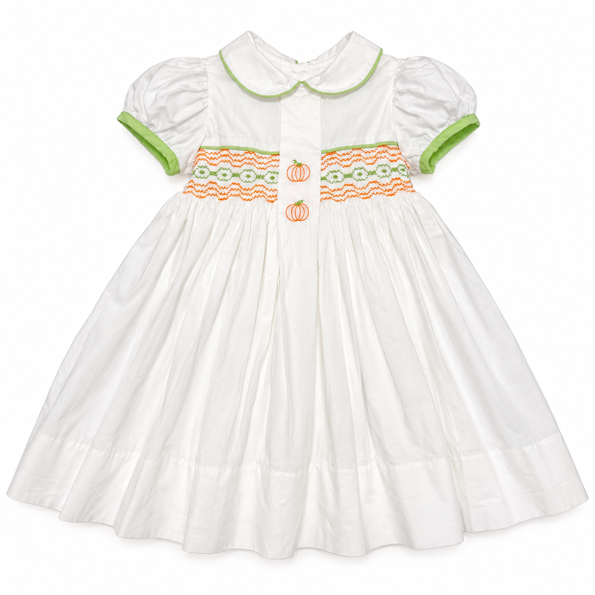 3T Lullaby Set Pumpkin Smocked White Dress