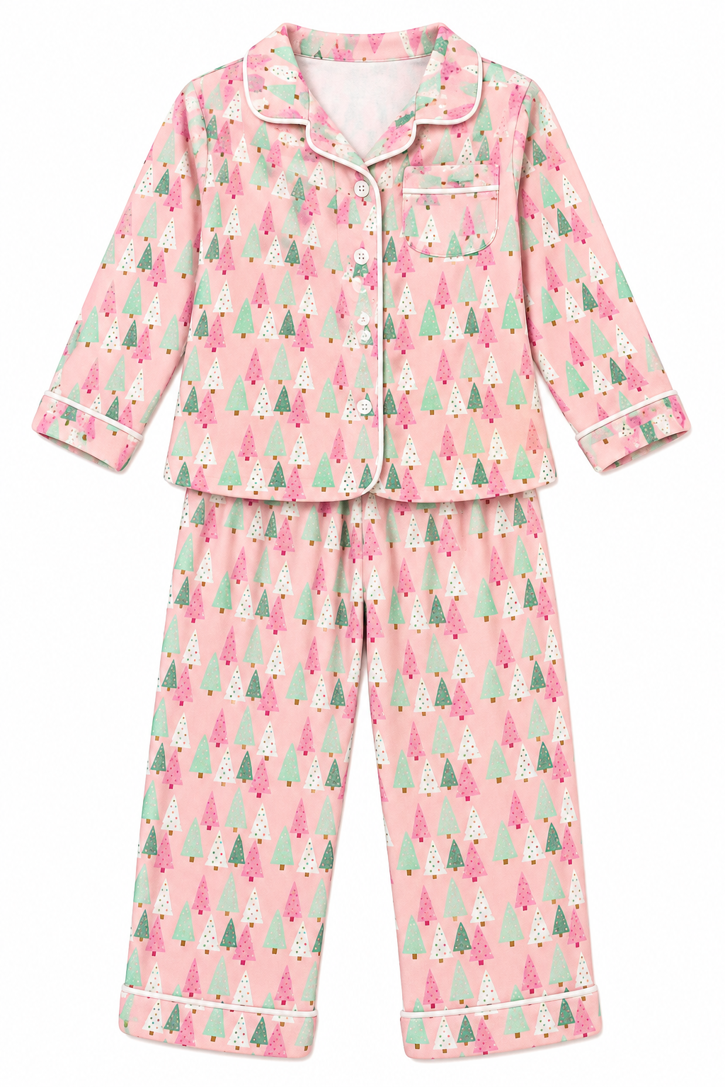 5 Little Louanne Pink Christmas Tree Pajama Set