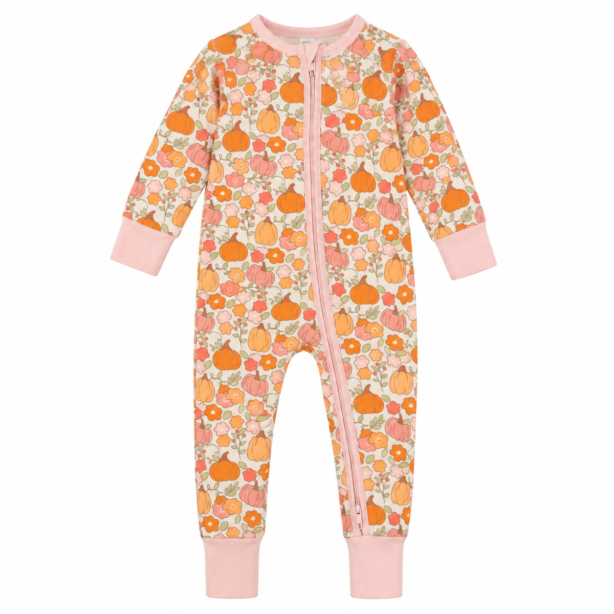 18M Stitchy Fish Pink Floral Pumpkin Zip Up