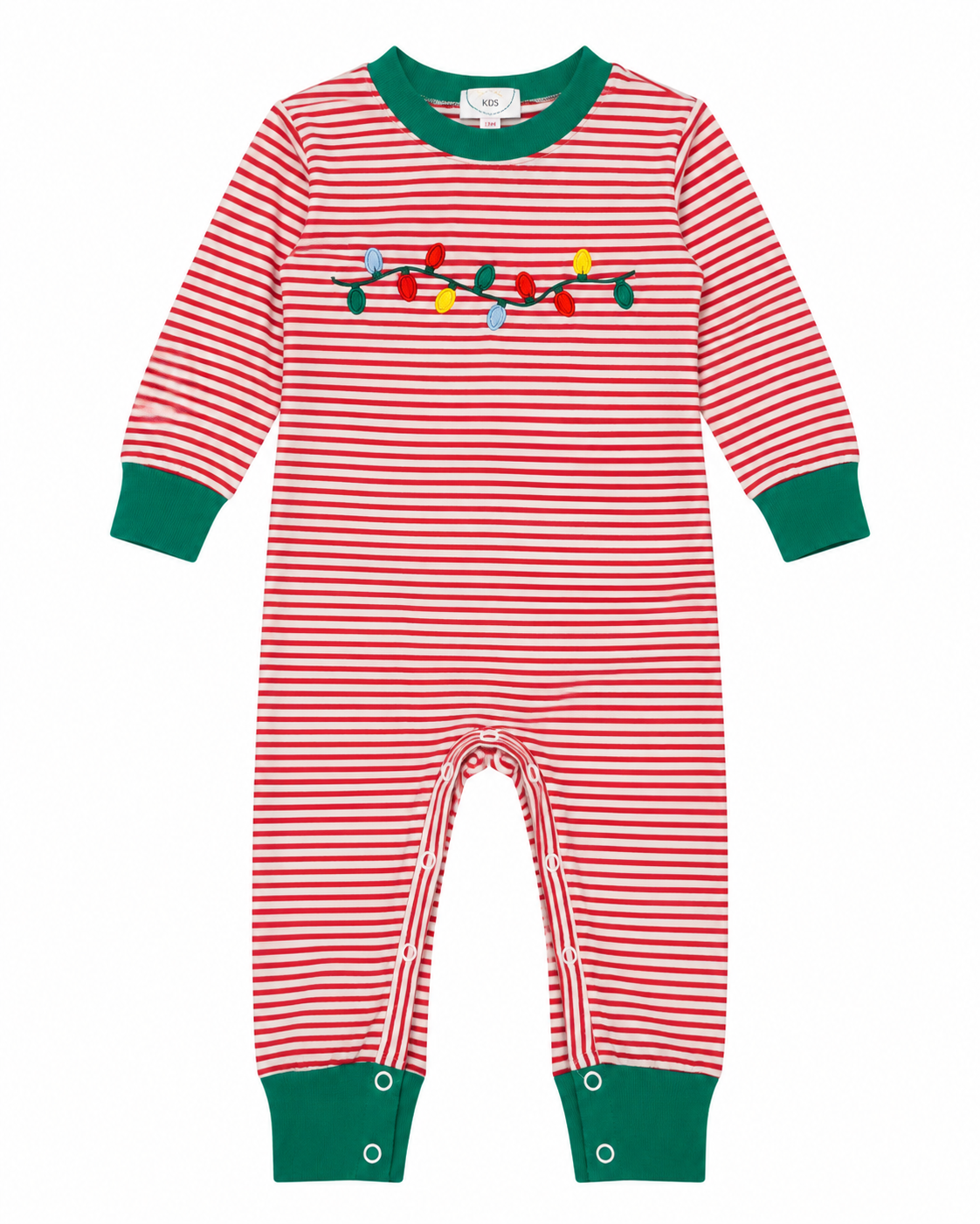 12M Sugar Dumplin Kids Christmas Lights Appliqué Long Romper