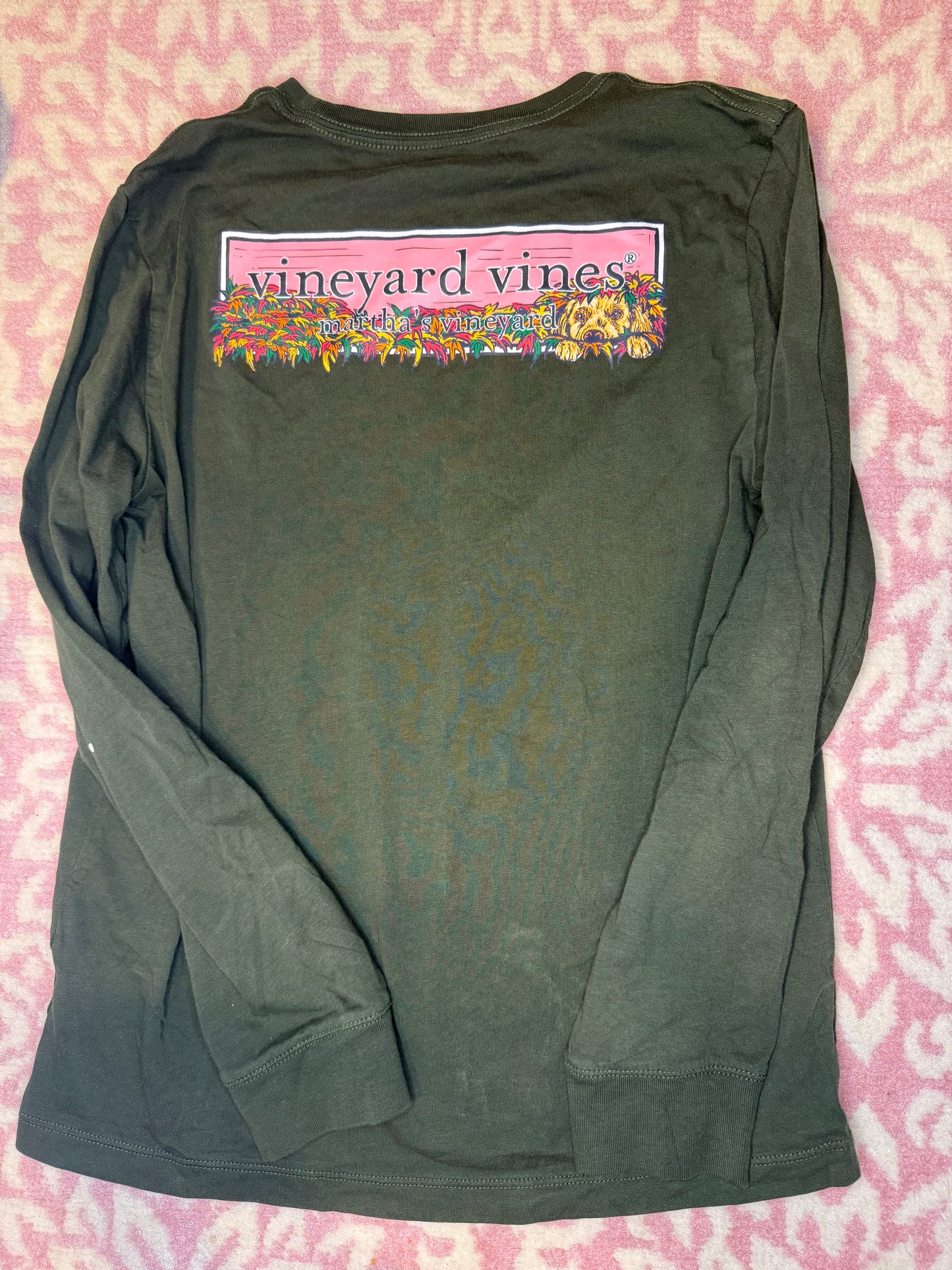 Sz M 12/14 Vineyard Vines Puppy In Leaves LS Tee