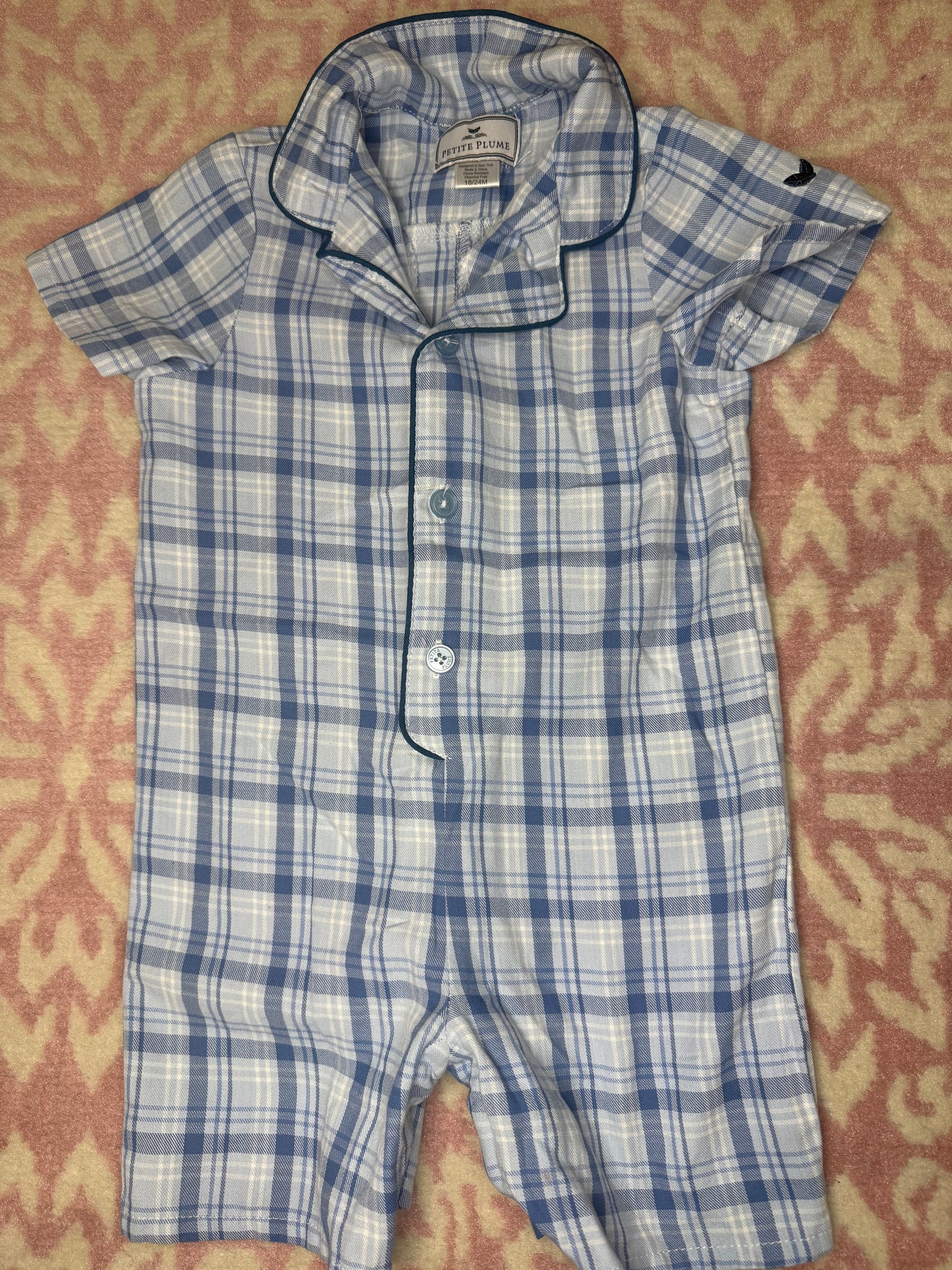 18/24M Petite Plum Blue Plaid Jammie Onesie