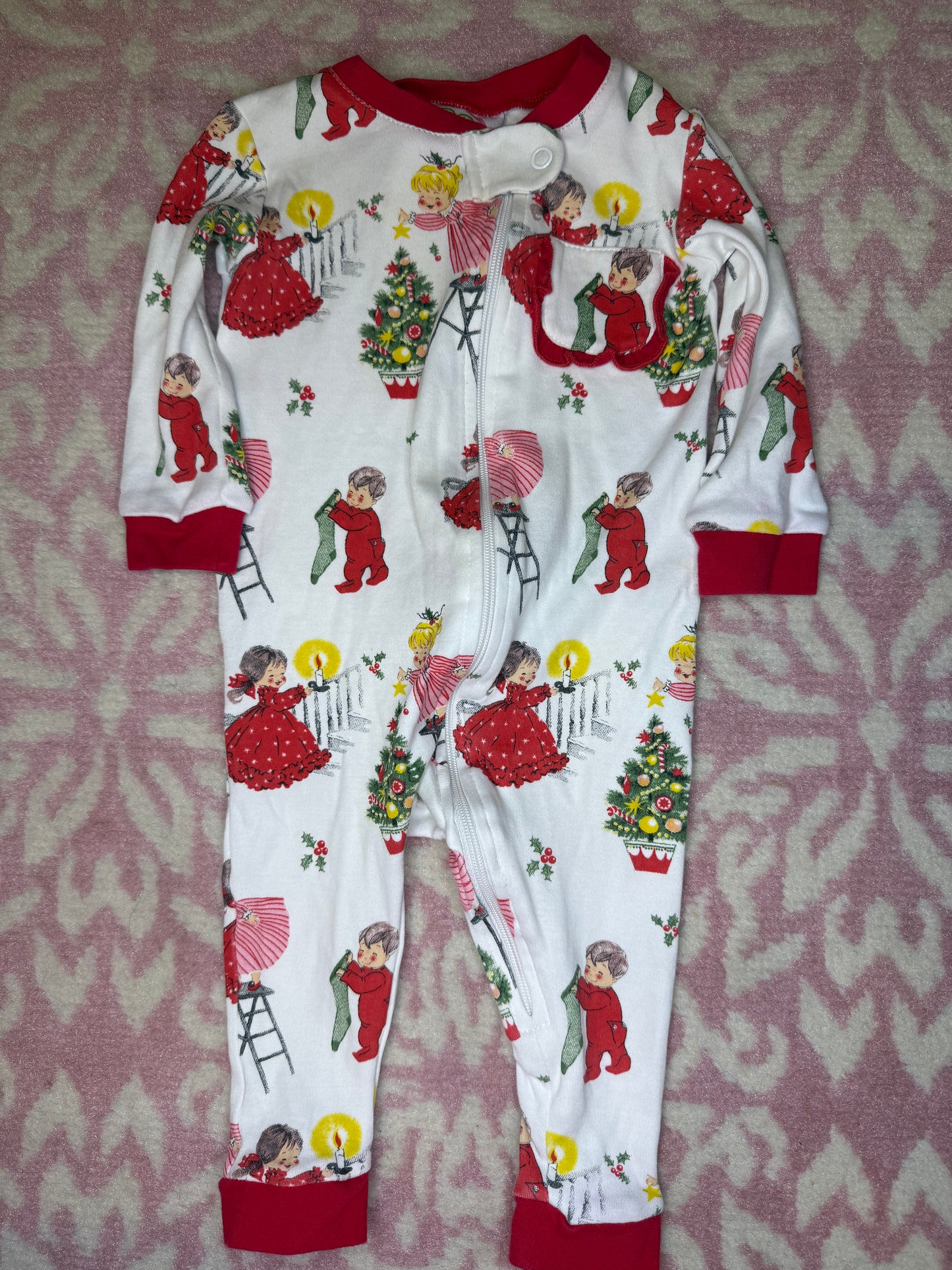 9M Posh Pickle Vintage Christmas Zip Up Jammie’s