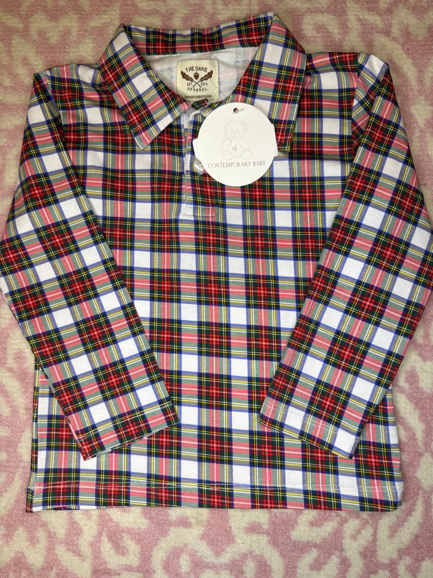 24M The Oaks Christmas Plaid Knit LS Polo