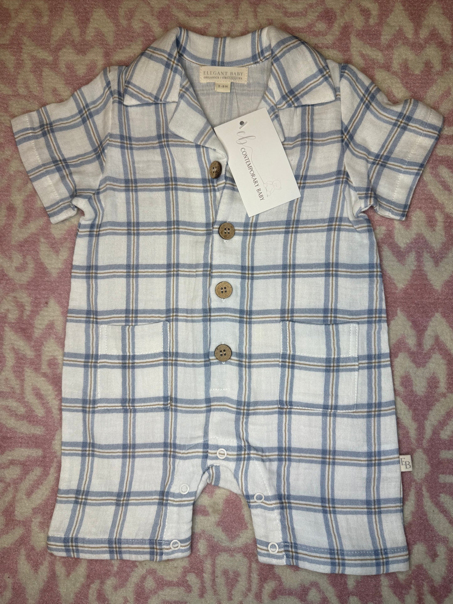 3/6M Elegant Baby Muslin Plaid Romper