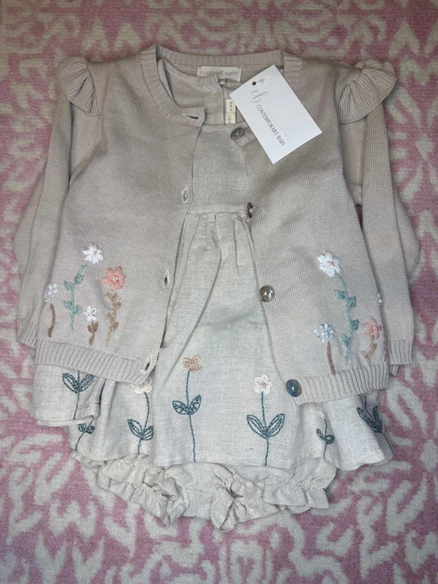 3/6+9/12 Elegant Baby Floral Dress Cardigan Set
