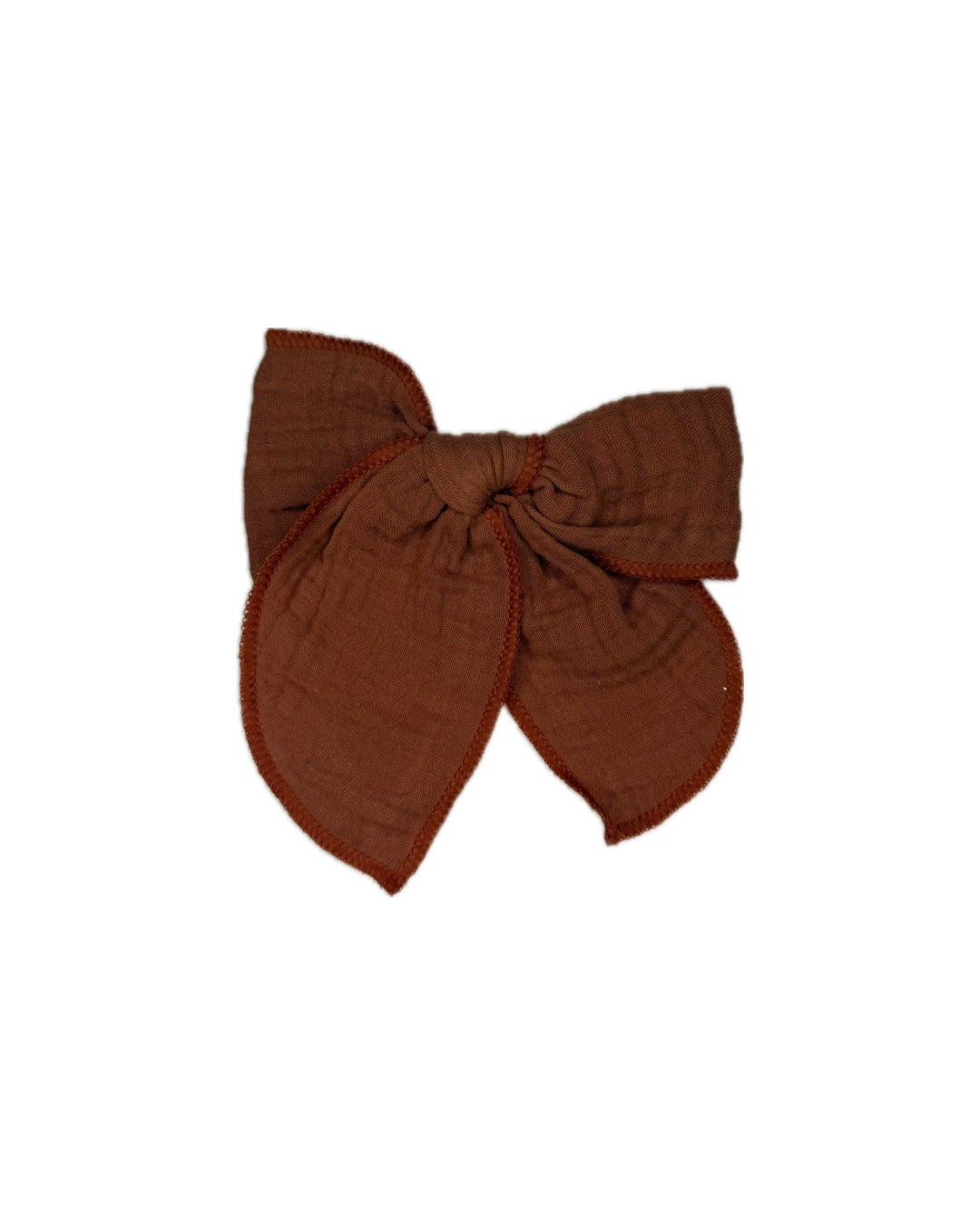 Brown muslin fabric hair bow for girls, large handmade accessory on white background