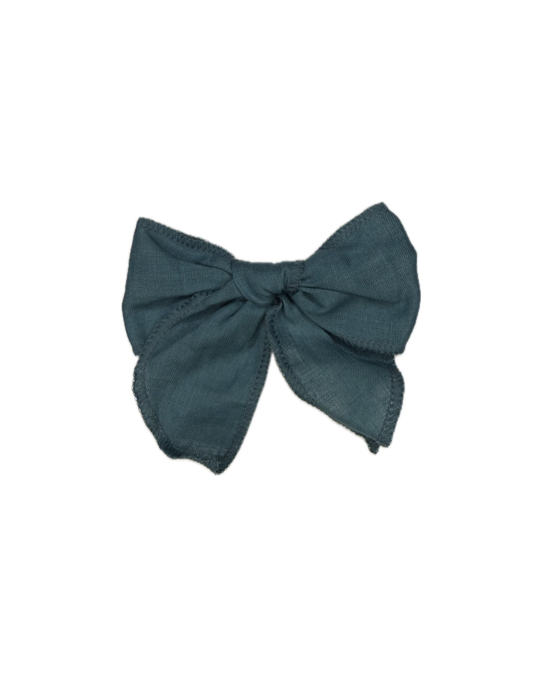 Dark teal fabric hair bow for children on white background