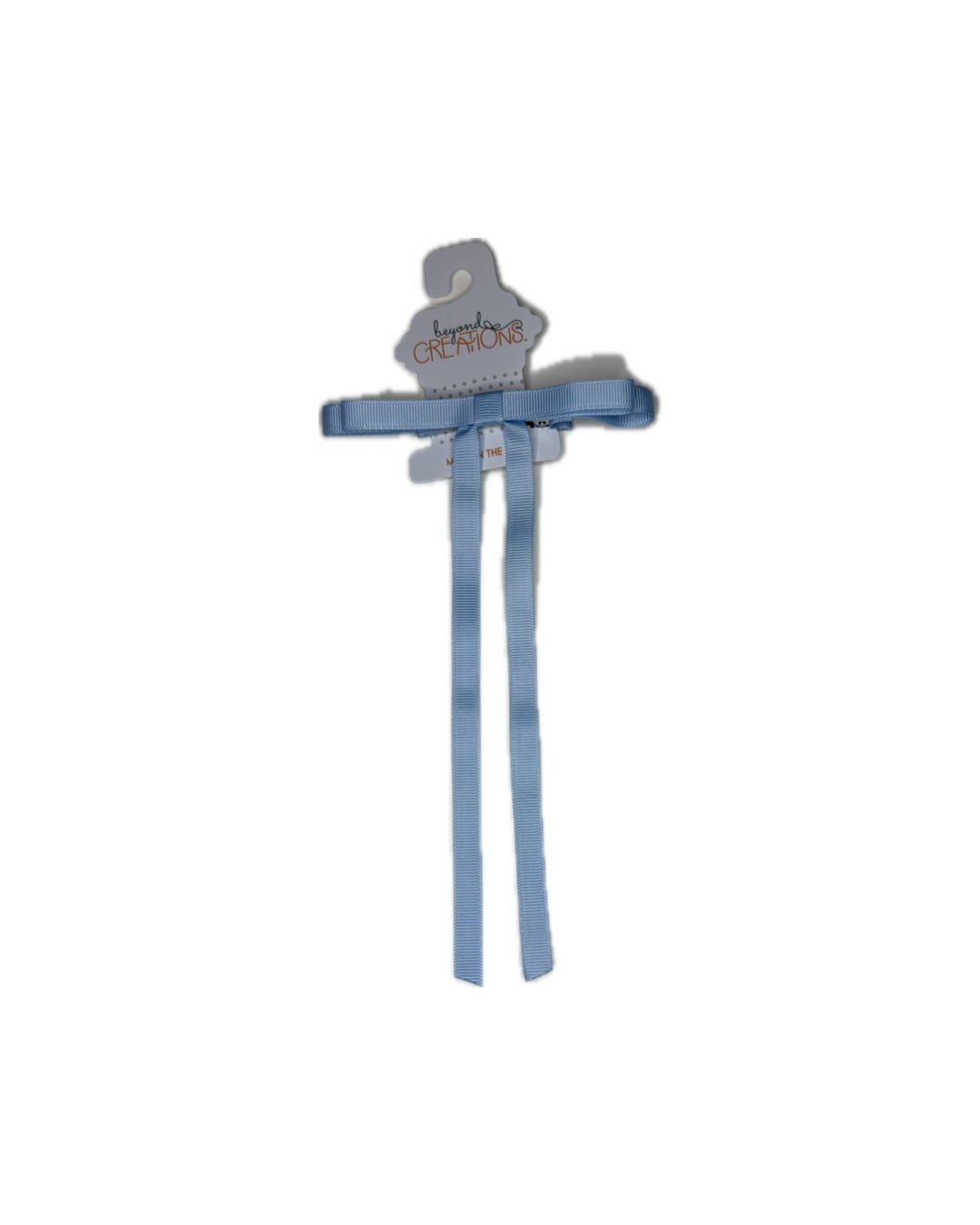 Light blue grosgrain ribbon bow hair clip for children on display card