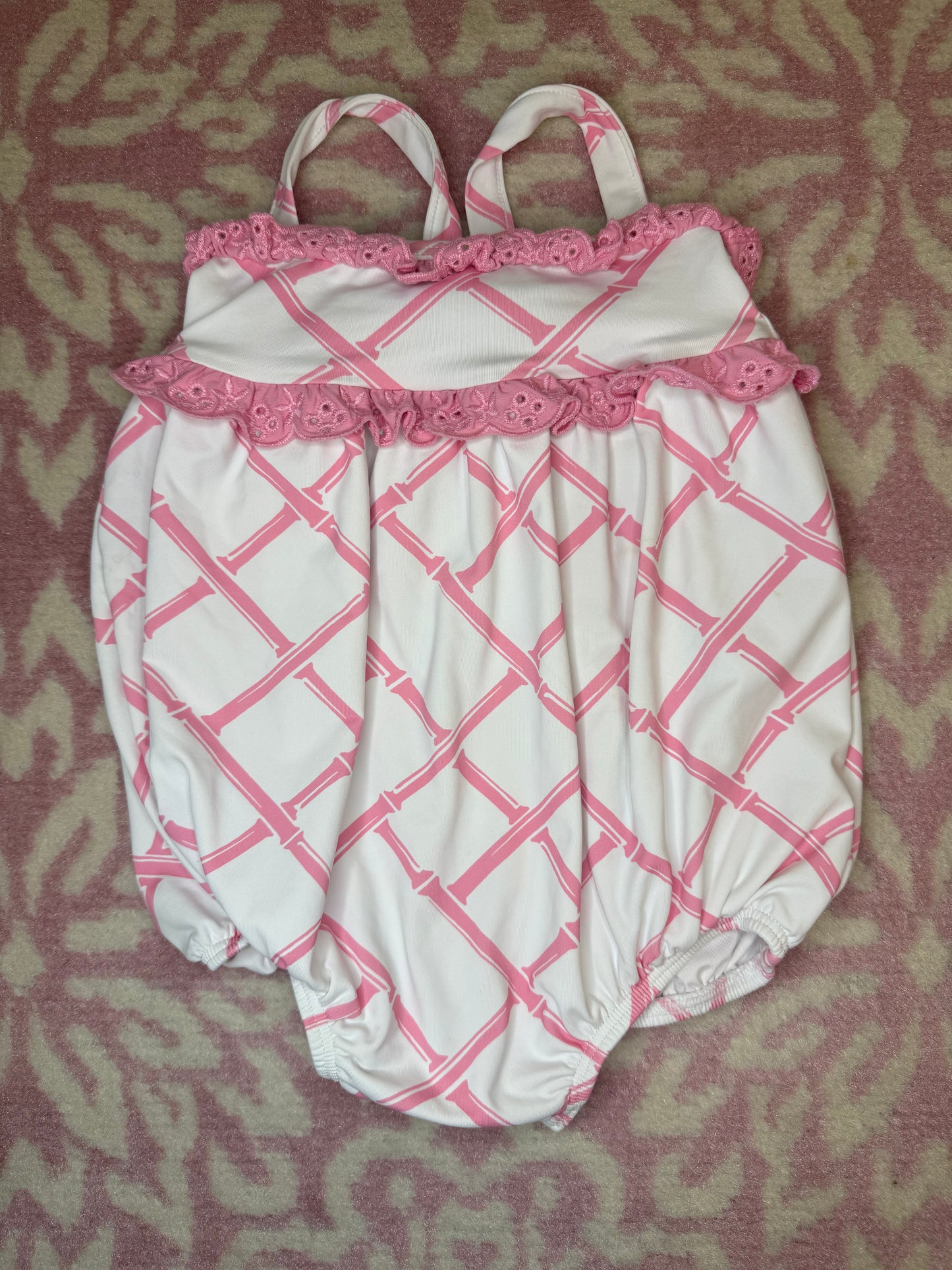 0/6M TBBC St. Bart's Bubble Swimsuit - Bamboo Proverbs With Hamptons Hot Pink