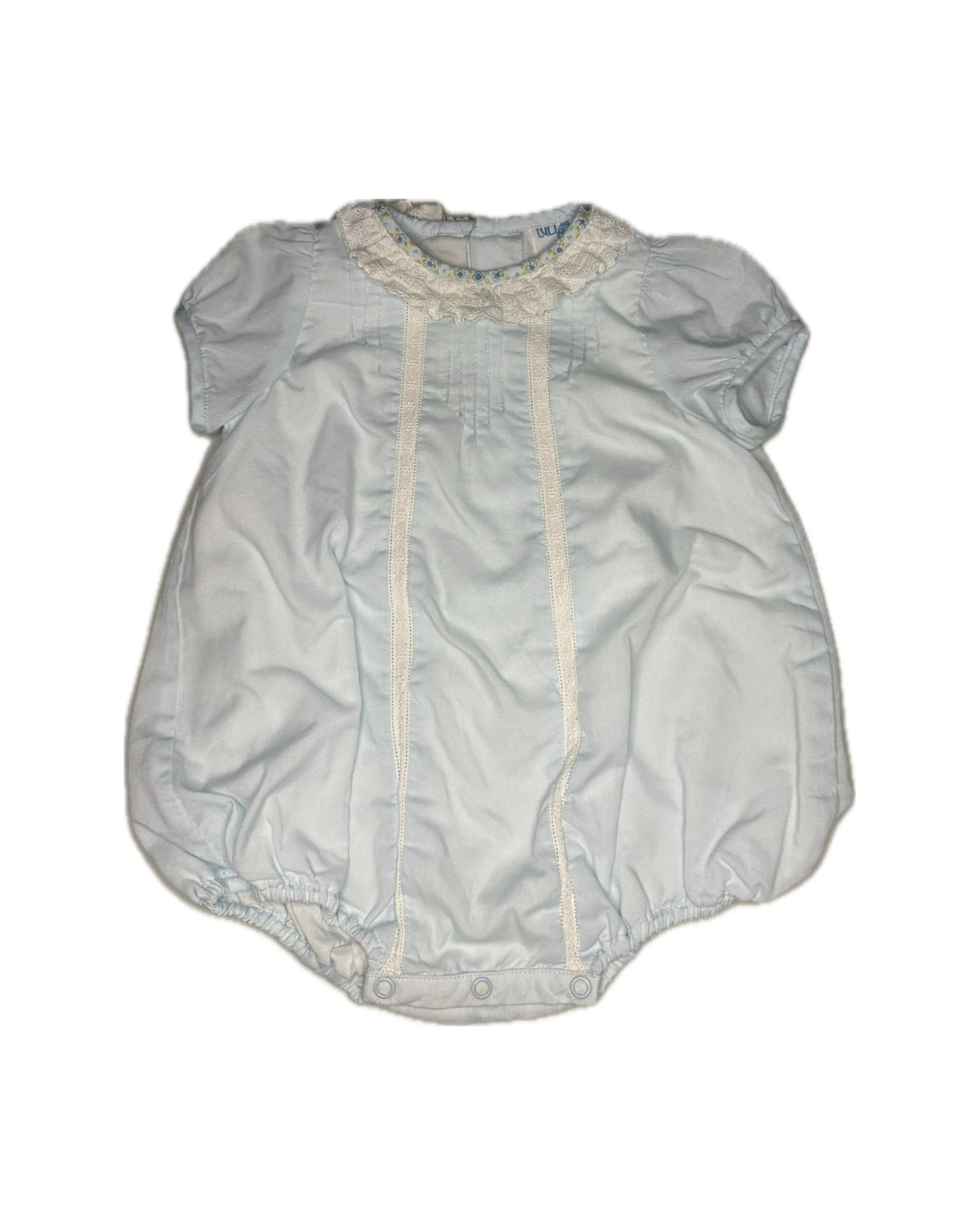 12M Luli & Me Baby Blue Eyelet Floral Neckline Bubble