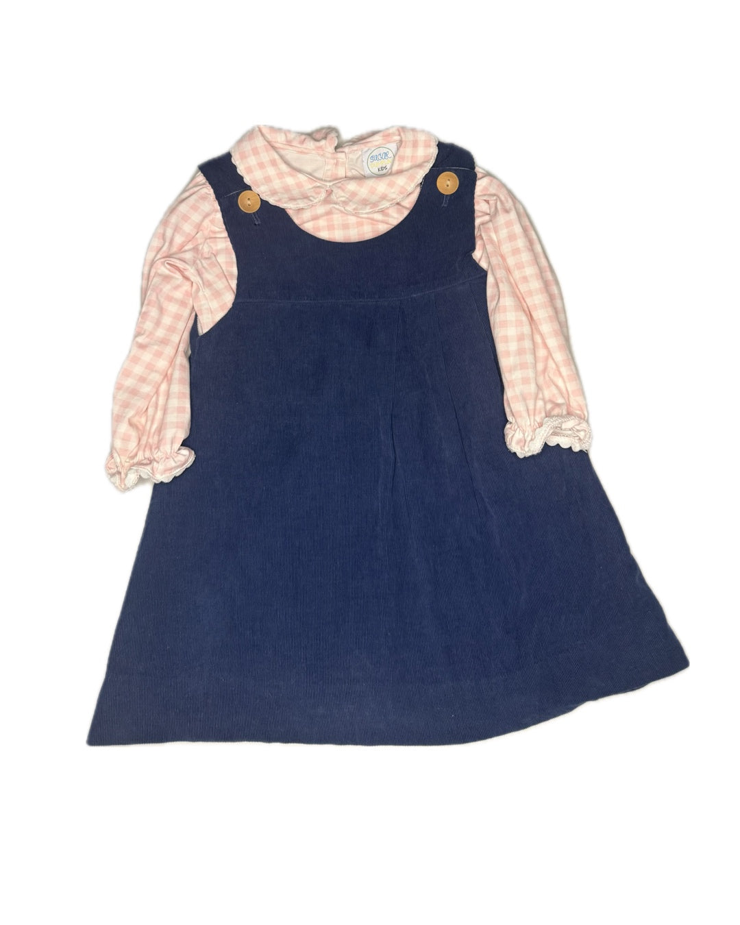 24M Sugar Dumplin Navy Cord Jumper + Pink Gingham Peter Pan Collar Shirt Set