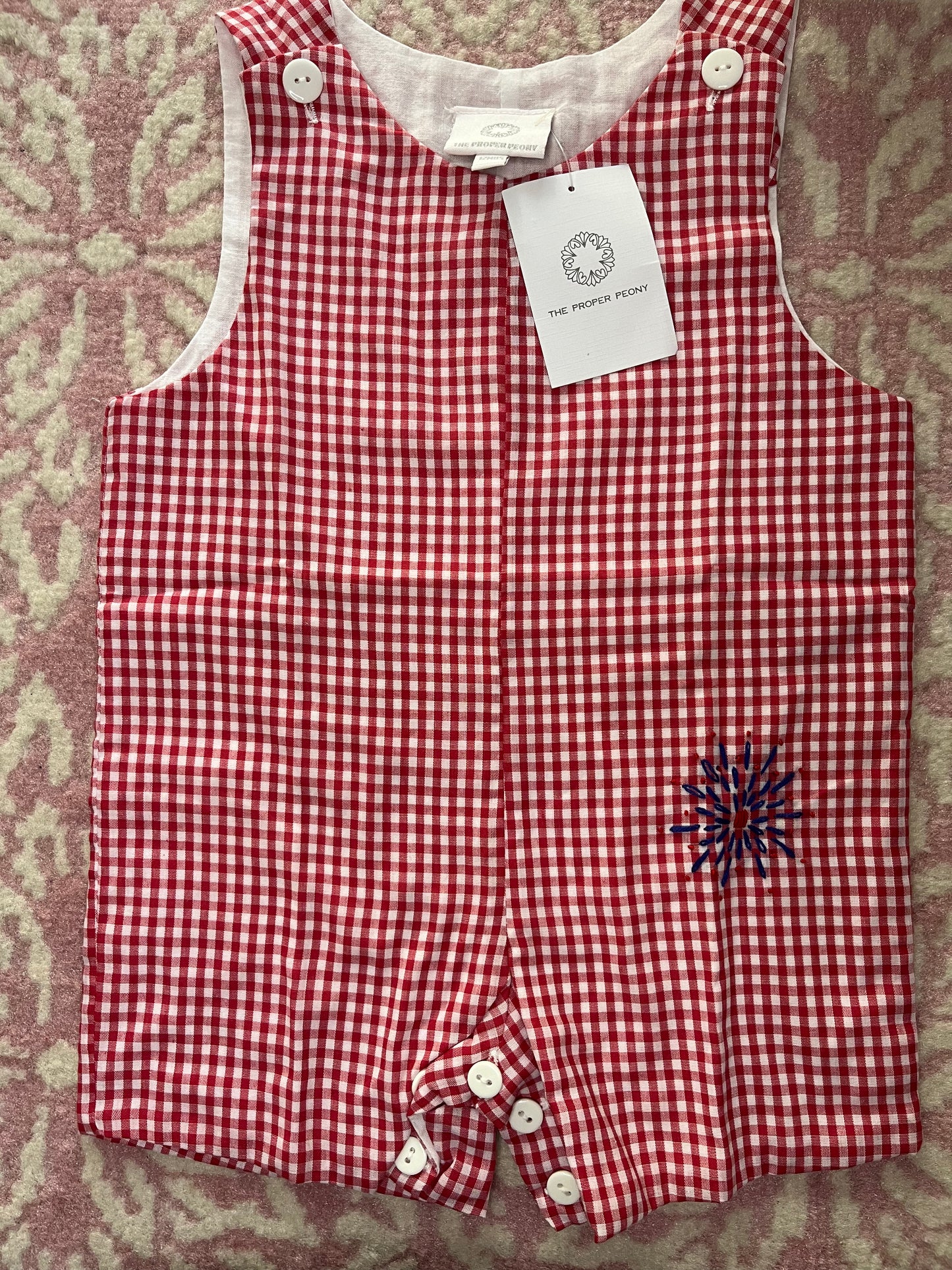 Sz 12M The Proper Peony Red Gingham Jon Jon with Starburst