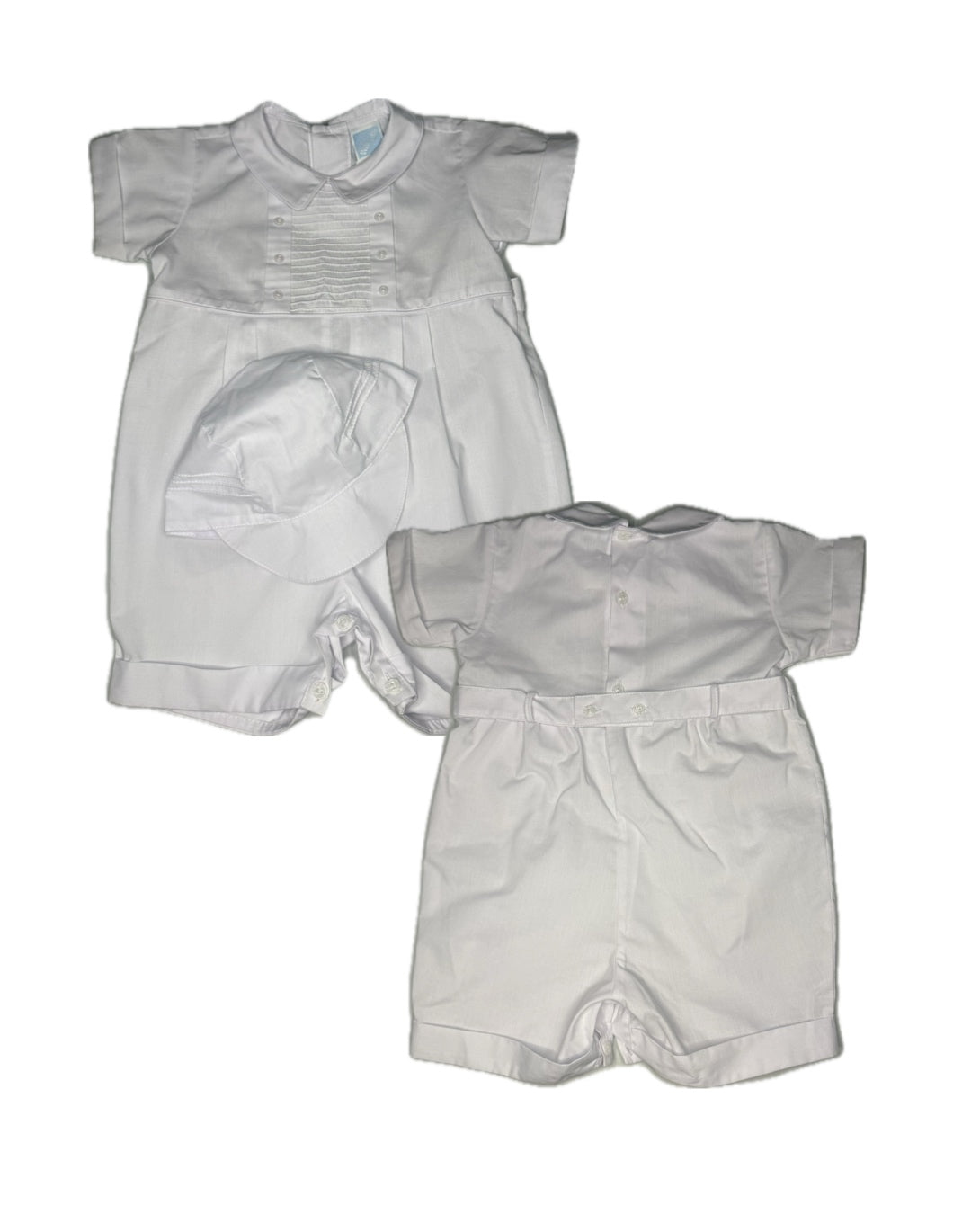 12M Willbeth With Button Christening Romper + Matching Hat