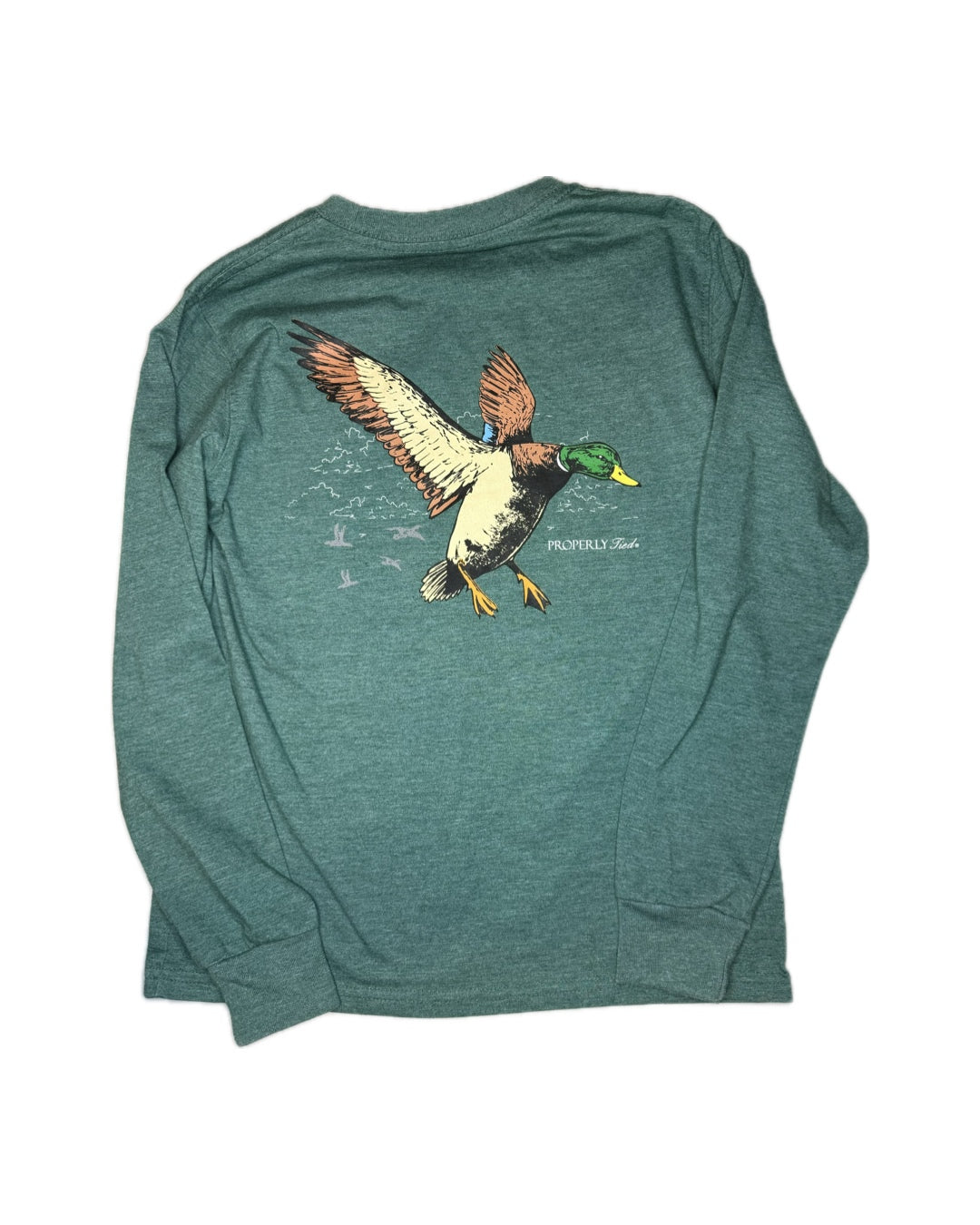 Boy 8 Properly Tied Green Duck LS Tee