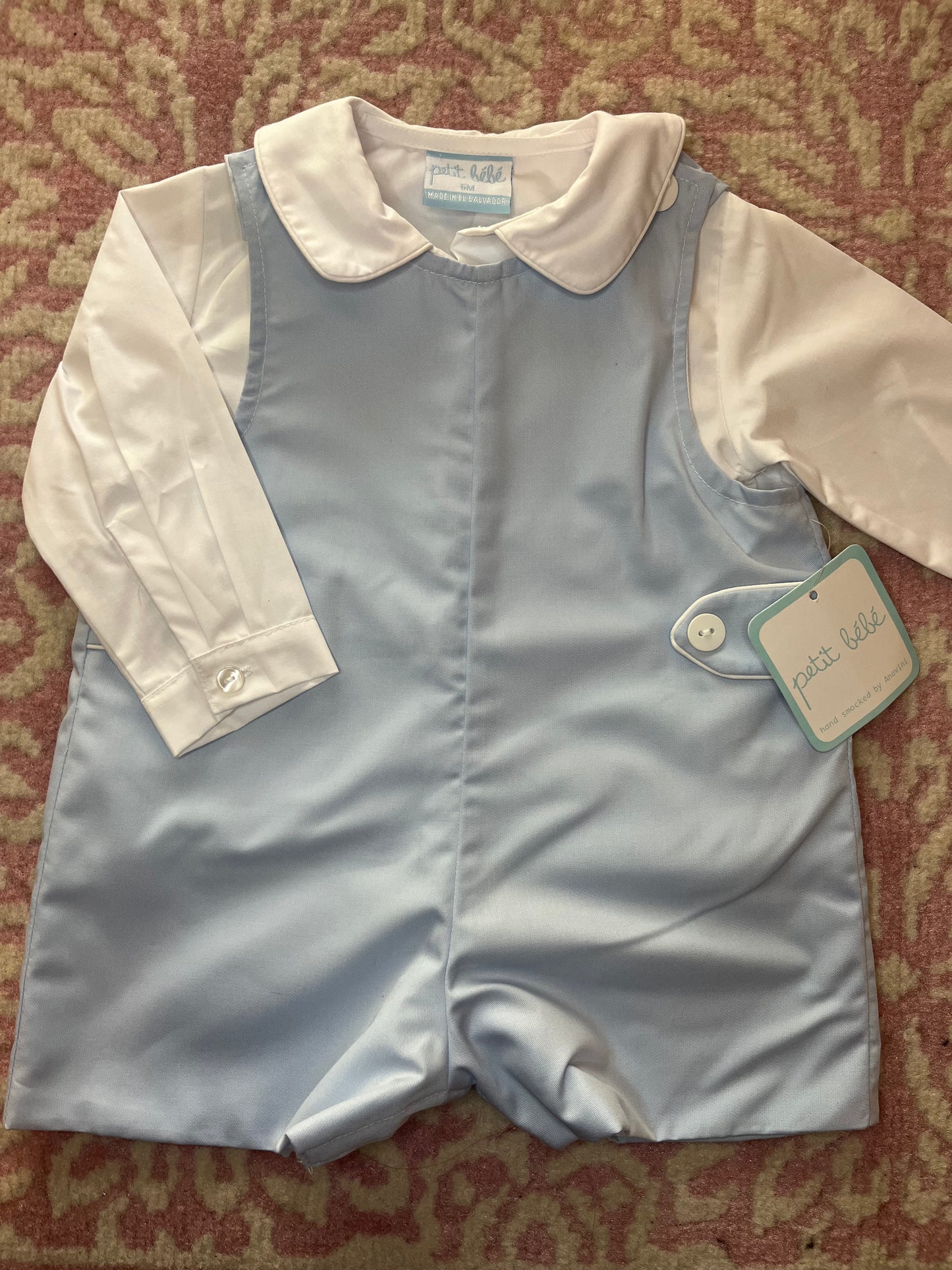 6M Petit Bébé LS Peter Pan Collar Shirt and Tabbed Jon Jon
