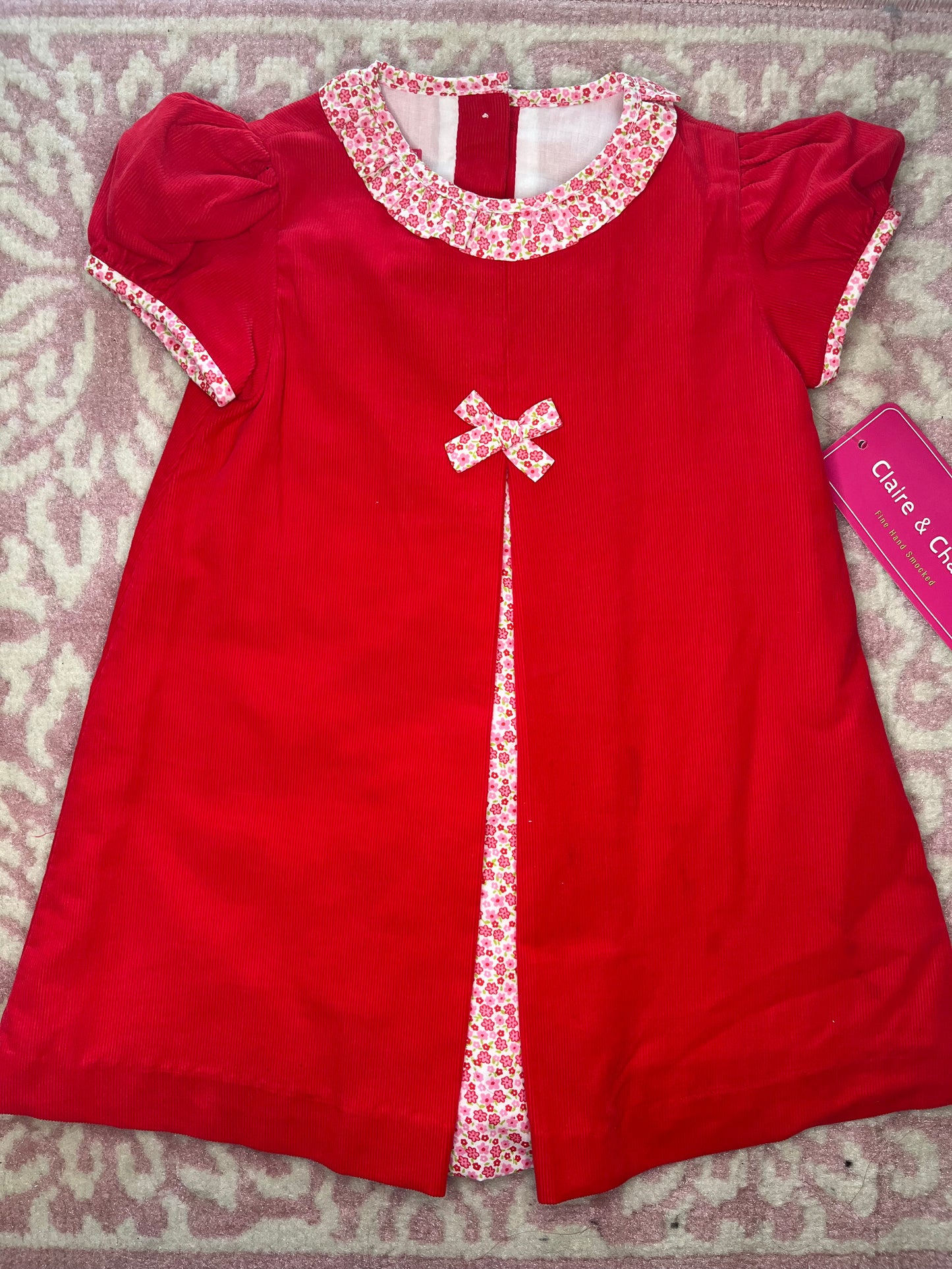 2T Claire & Charlie Pleat Side Dress in Red Cord and Florals