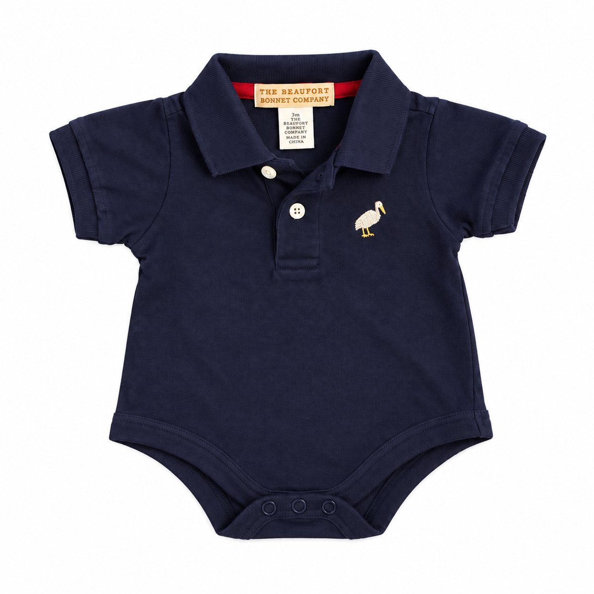 0-6M TBBC Prim and Proper Polo Onesie in Nantucket Navy