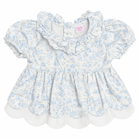 24M Stitchy Fish Floral Top with Scallops and Ruffles