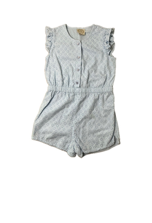7 TBBC Light Blue Eyelet Romper with Ruffle Sleeve
