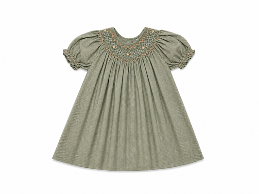 24M Petit Ami Green Smocked Dress with Fall Smocking